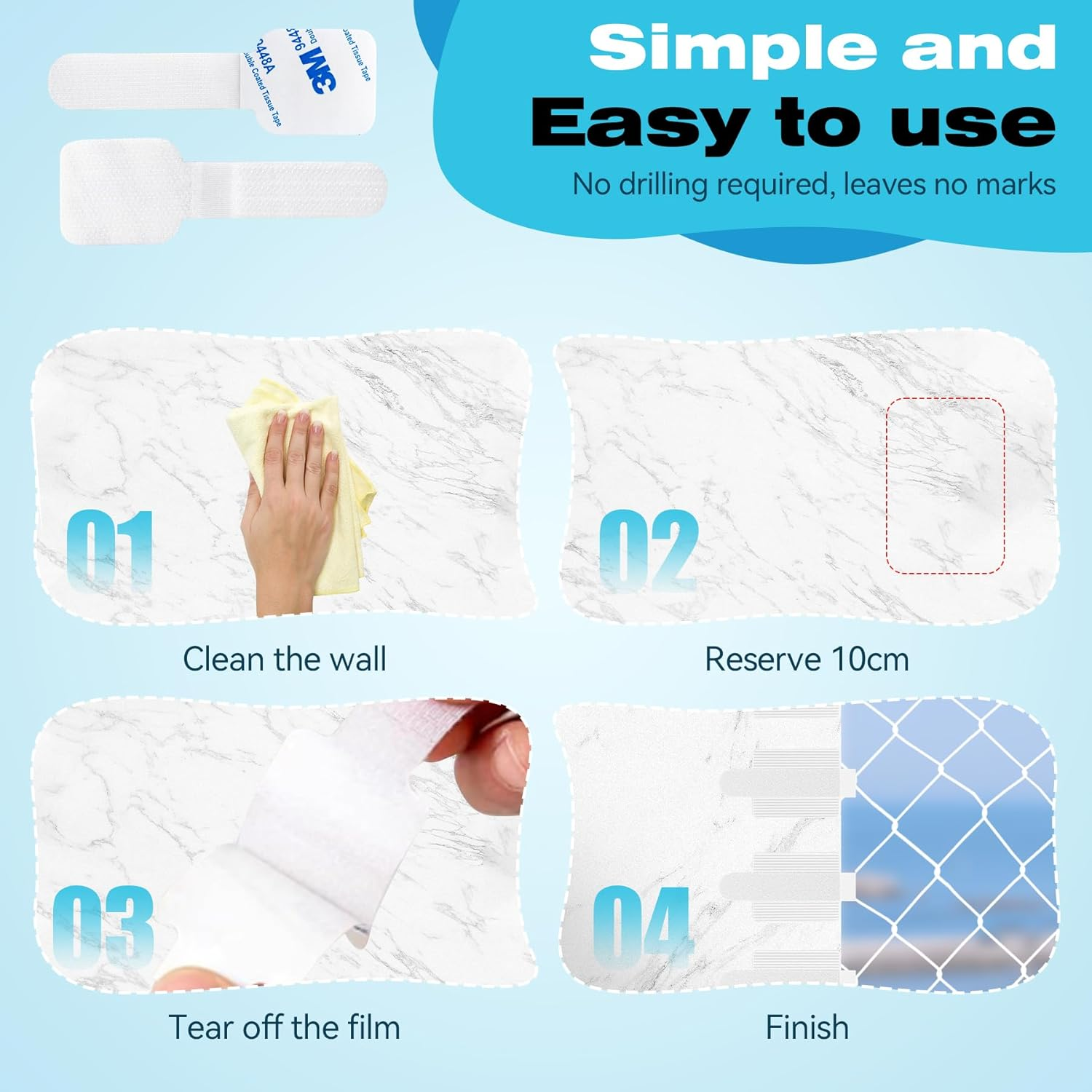 YAOZUP Outdoor Adhesive Hooks, Pack of 100 Adhesive Hooks, Cat Net, B Attachment, Cat Net for Windows, Window Protection, Cat, Attachment of Cat Net for Balcony, No Drilling (Without Cat Net) (A) image number 5