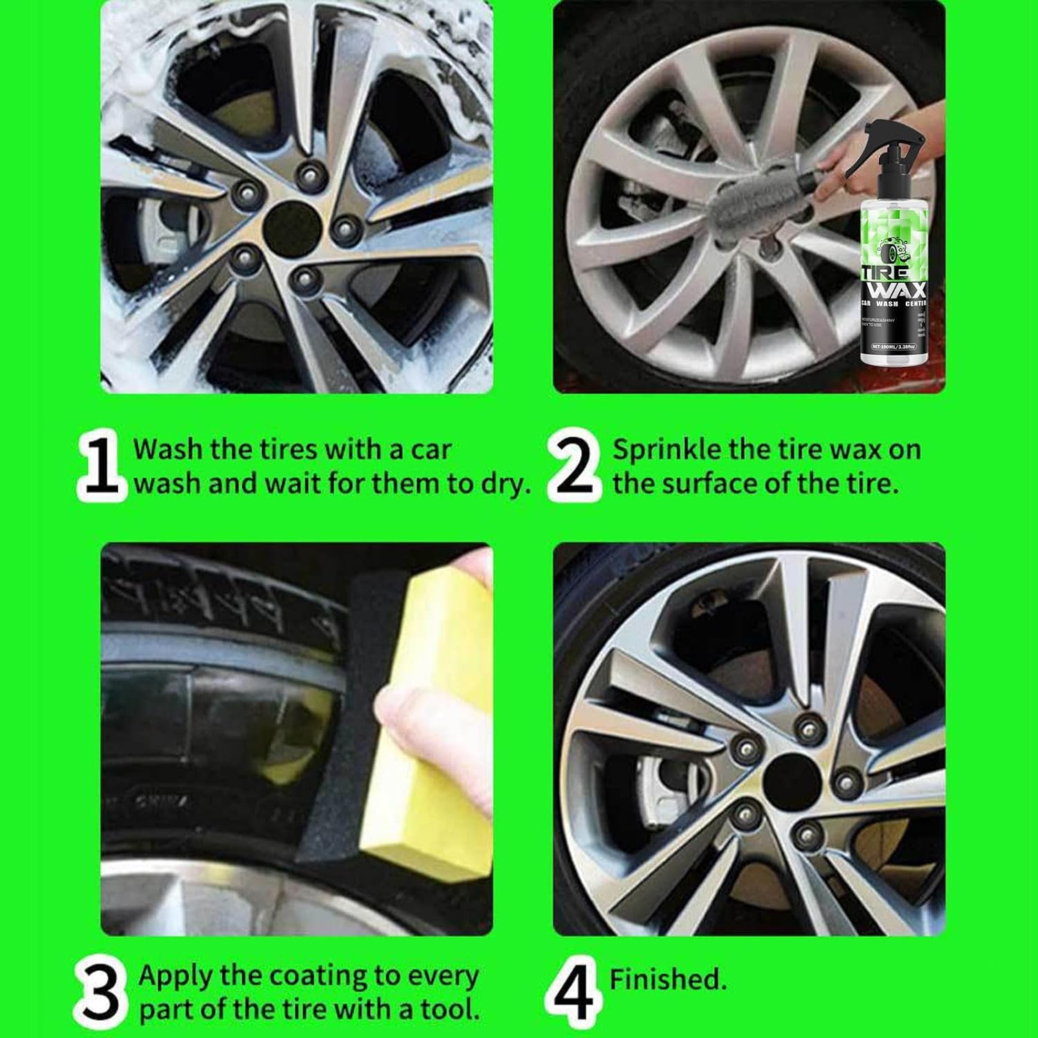 Tire Black - High Gloss Wheel Coating,High Gloss Finish Foam, UV Protection, Long-Lasting, Quick Dressing for Black Tires, Wheels, & Rubber, 100Ml - 100Ml + Sponge image number 3