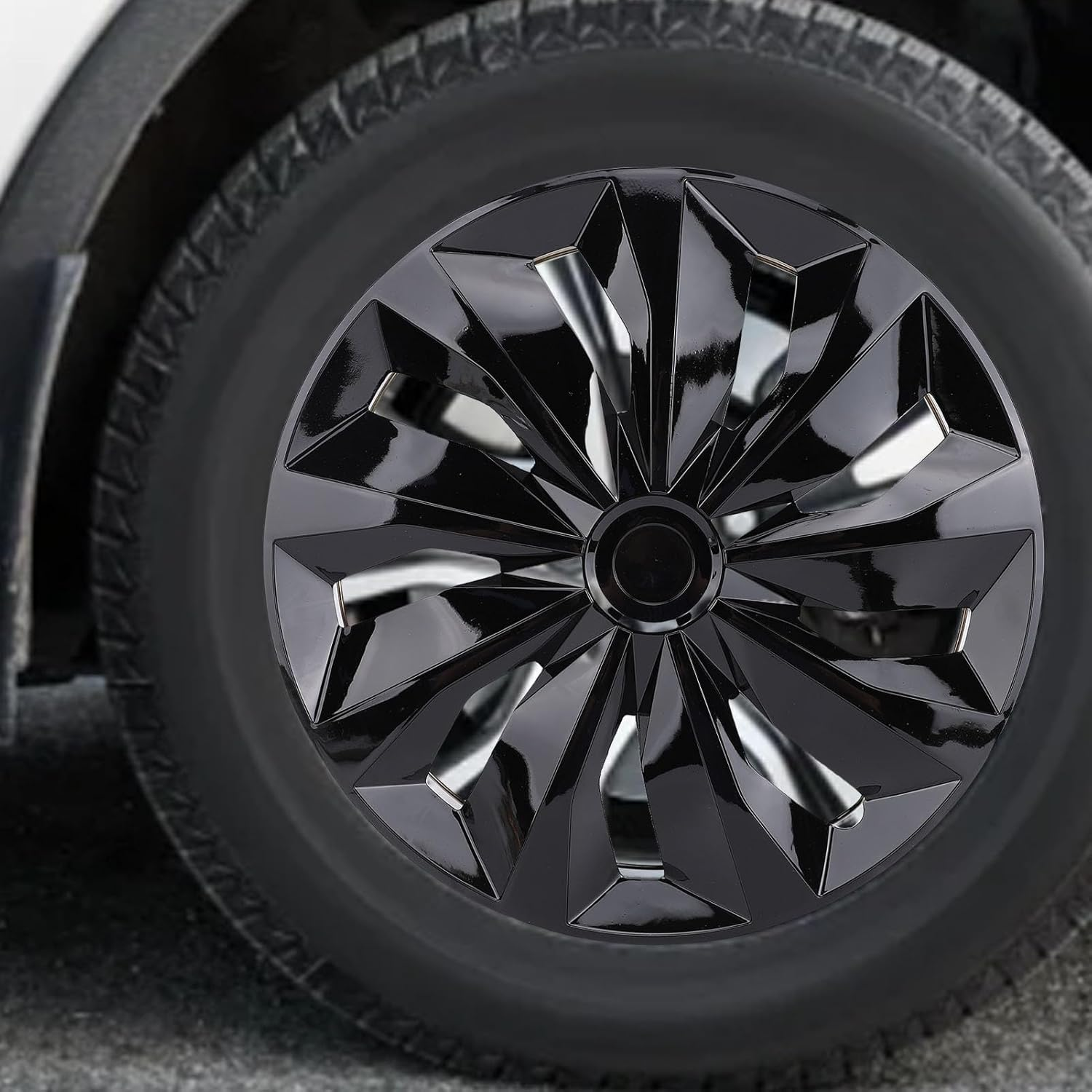 Jiawu 14 Inch Hubcaps, Wheel Cover Snap on R14 Hubcaps Set, Universal Wheel Rim Cover for Cars Trucks SUV, Set of 4, ABS Material, Easy Installation, Hubcaps for Car Accessories (Black) image number 6