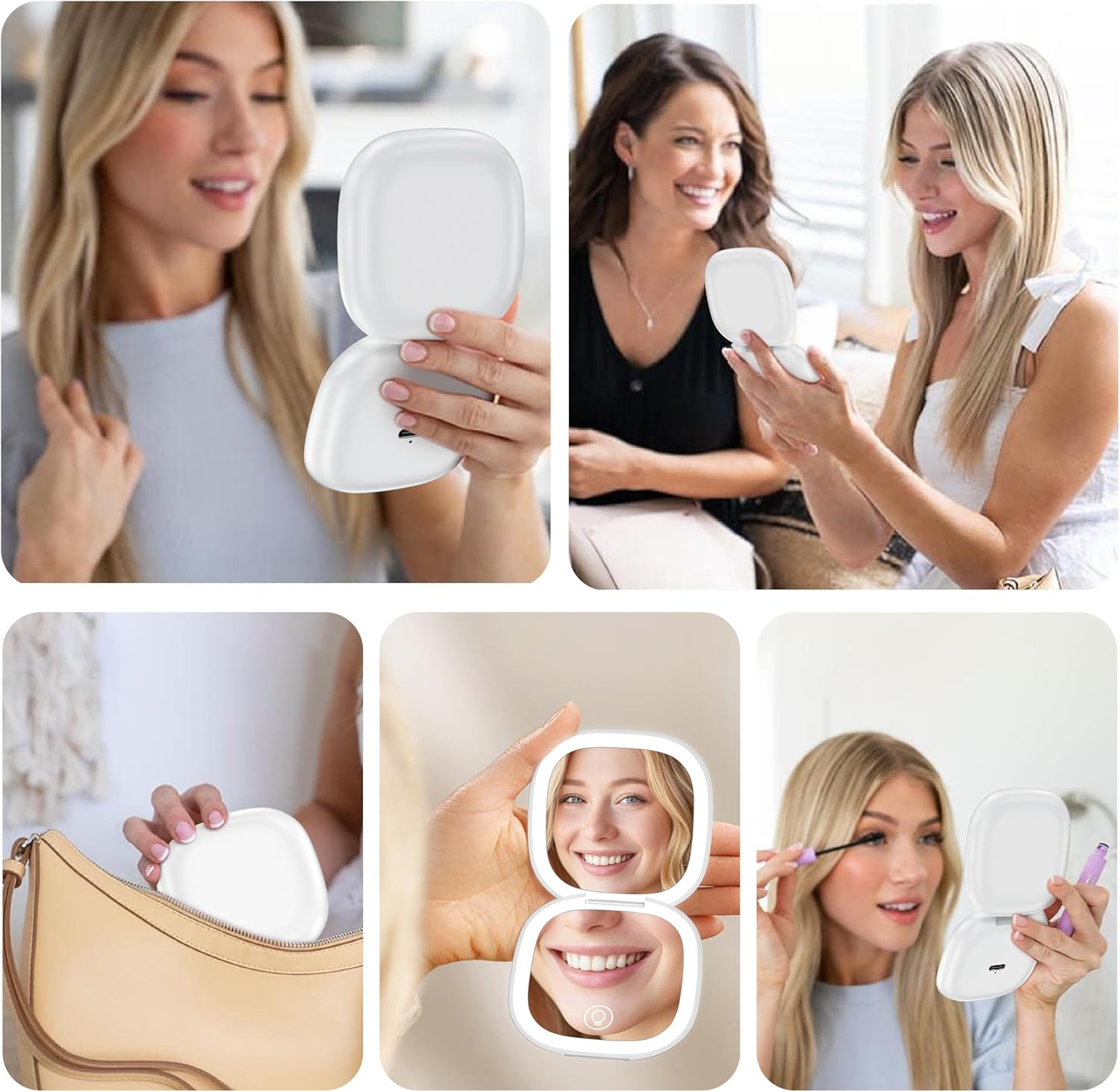 Travel Mirror 1X/10X Compact Mirror: Magnifying Makeup Mirror with 3 Colour Temperature LED, USB Rechargeable, Portable Pocket Mirror Magnetic Folding, Small Handheld Mirror Touch Sensor White image number 3