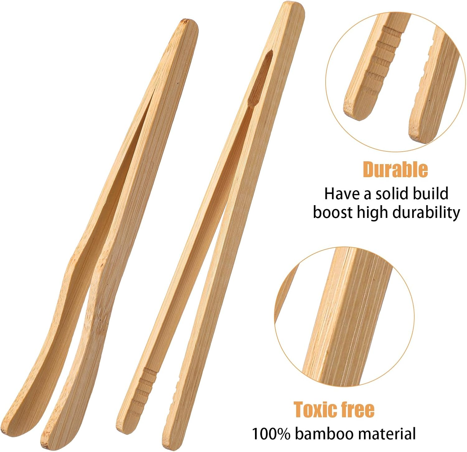 Toaster Tongs Set of 6 Wooden Toast Tongs Multipurpose Kitchen Tong Bamboo Cooking Utensils Reusable for Bread Pickles Salad Snack Cheese Pasta Fruits Muffin Bacon Accessories