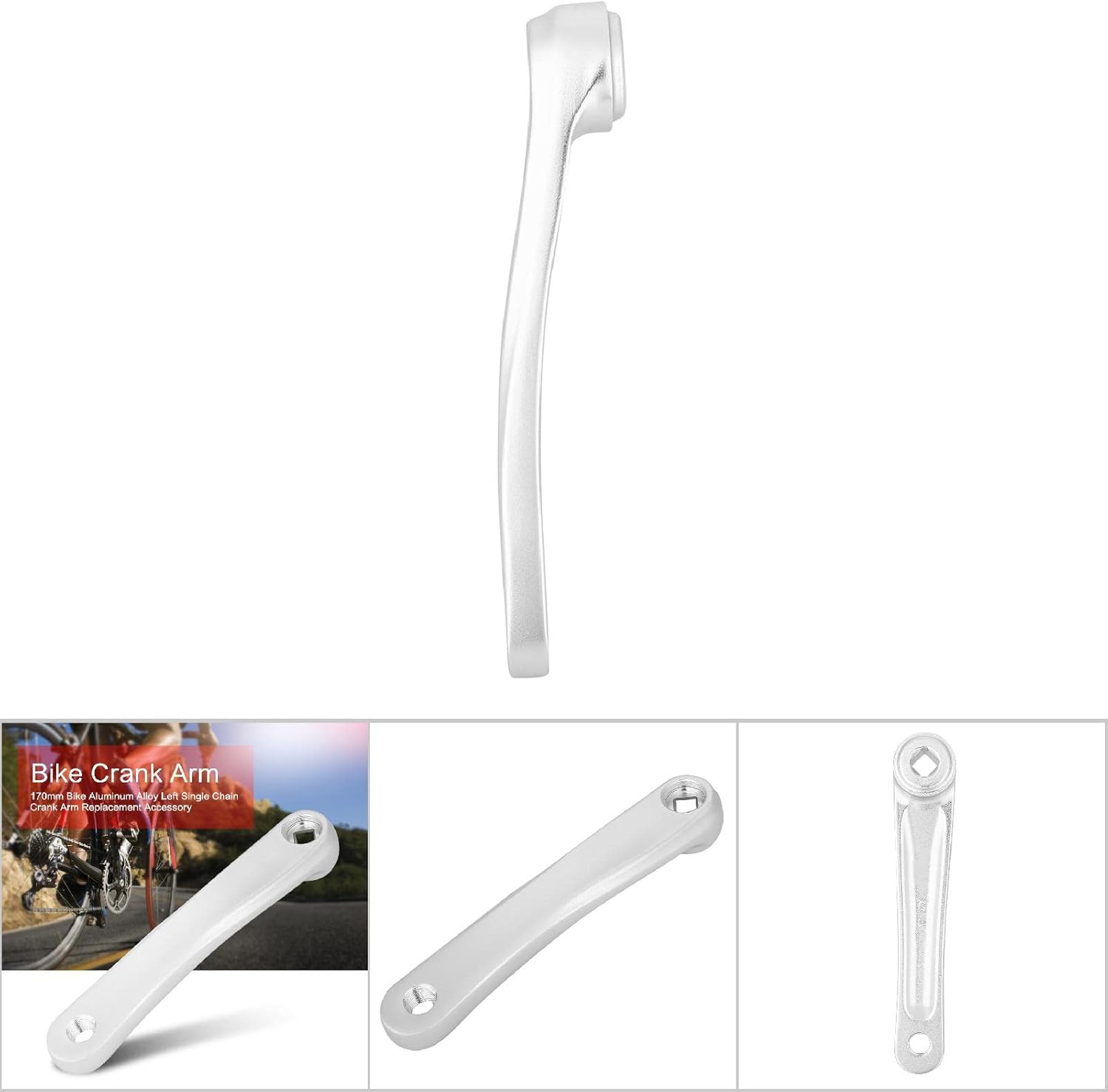 Bicycle Crank Arm, 170Mm Bike Crank Leg Left Aluminum Alloy Single Speed Crankset for Bicycle Mountain Road Bike Bikes Part Bike Crank Leg, Square Rhombic Hole (Sliver2) image number 5