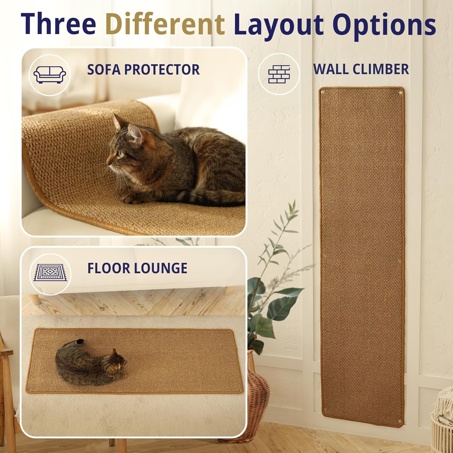 Cat Wall Climbing Carpet - Cat Wall Climber 67" X 17.5" with Fixed Nails &ndash; Scratching Rug Wall Scratchers for Indoor Cats | Climbing Wall Carpet | Scratching Mat. image number 5