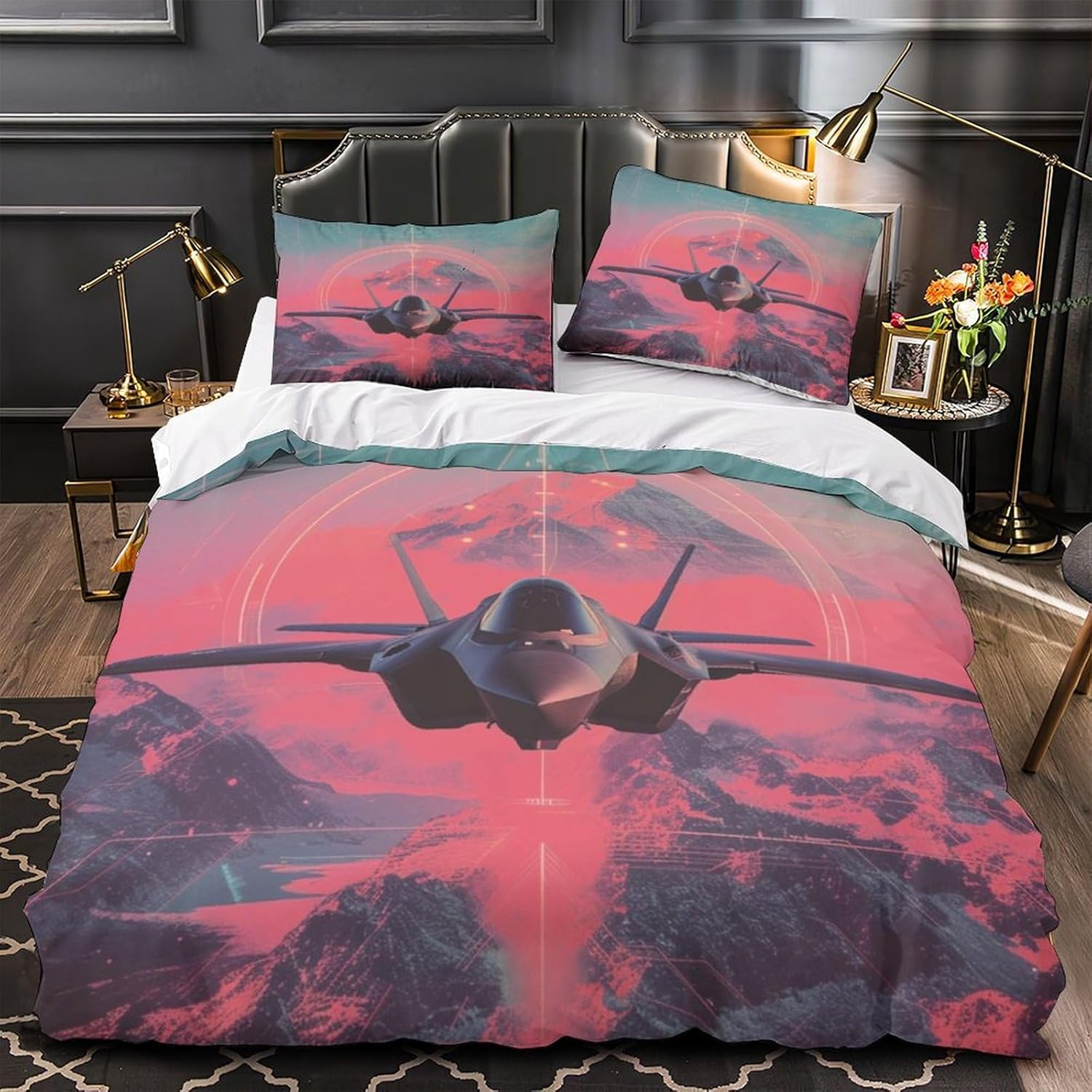 3Pcs Aeroplane 3D Printed Duvet Cover Set Microfiber Boys Girls Bedding Comforter Quilt Cover with Pillowcases Comforter Cover with Zipper,Queen（210X210Cm） image number 3