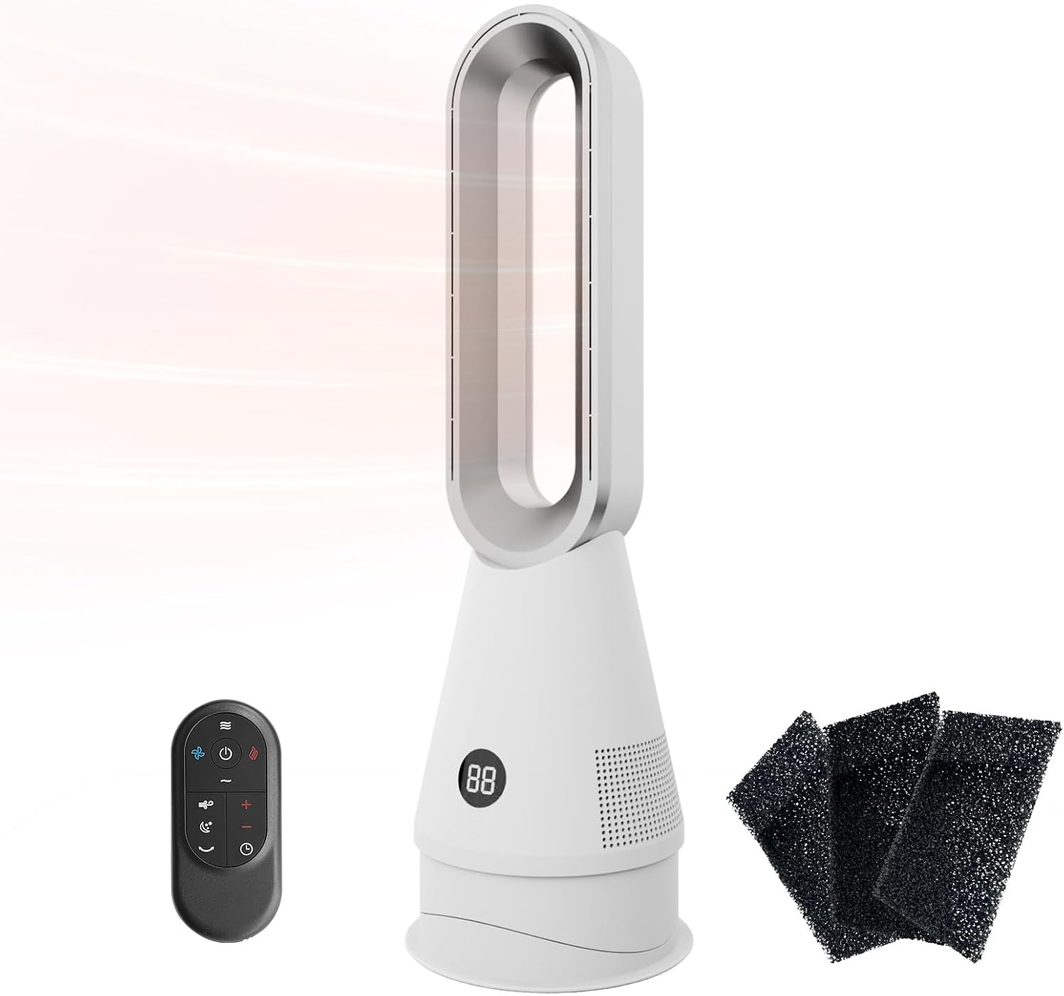 Bladeless Heater Fan, 25Inch Heating & Cooling & Filter Combo Tower Fan 80&deg; Oscillating, 9H Timer, 8 Speeds, Portable Quiet for Indoor, Bedroom, Home Office Room image number 4