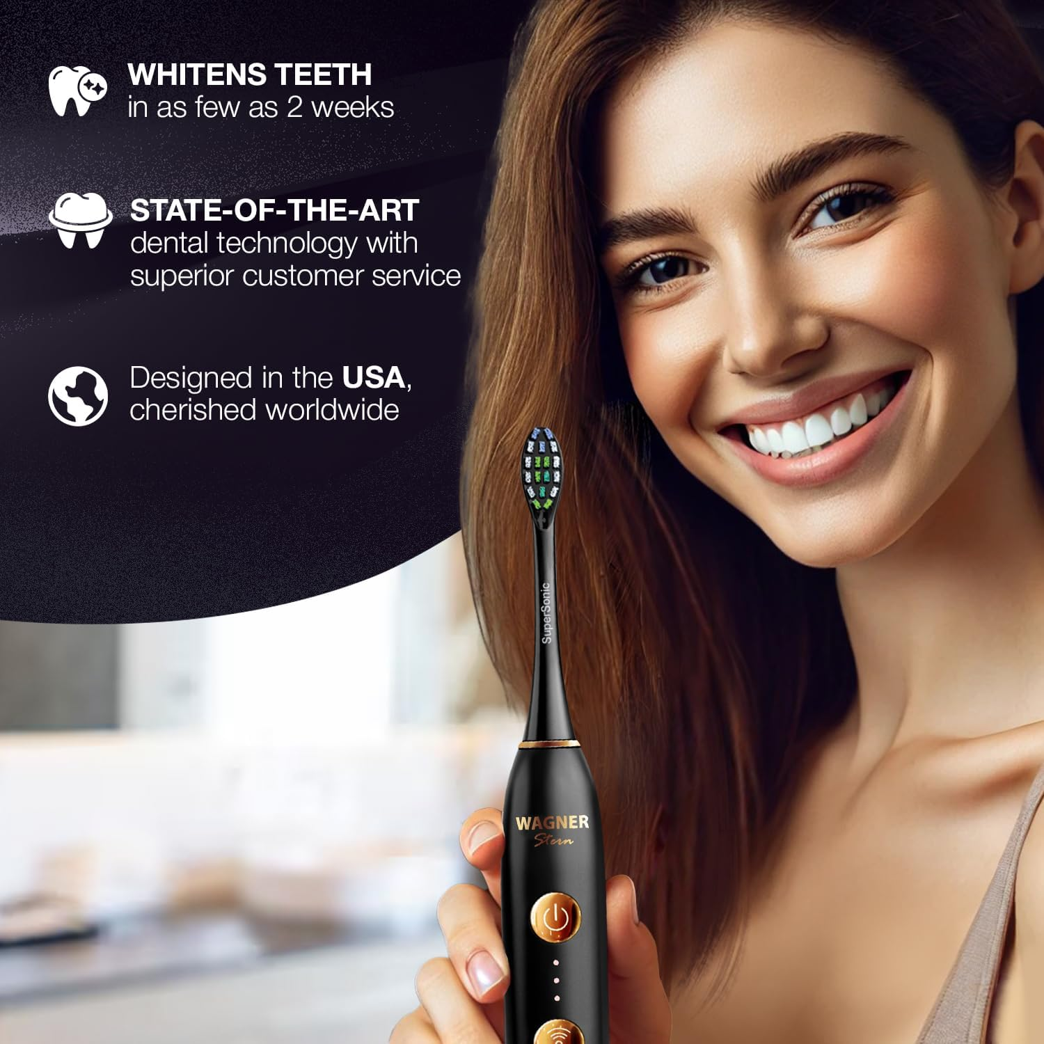 Wagner Stern WHITEN+ Edition. Whitening Electric Toothbrush with Pressure Sensor. Offers 5 Brushing Modes, 3 Intensities, 8 Soft Brush Heads, and a Luxury Travel Case. image number 4
