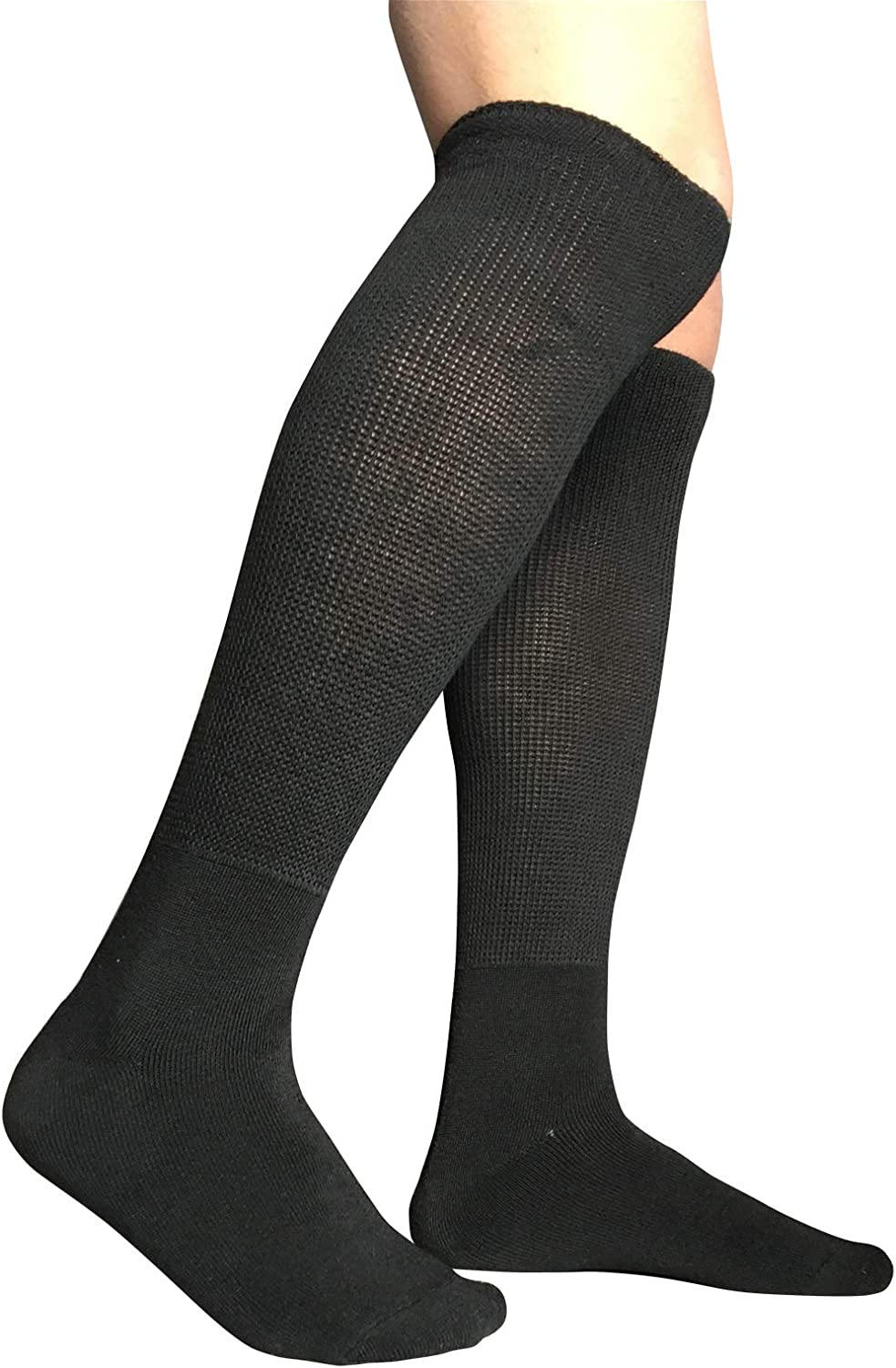 Extra Width Diabetic Socks for Lymphedema, Bariatric Non Binding Knee High Sock for Swollen Edema Cast Feet Mens and Womens Legs, Slouch Boot Socks 2 Pairs