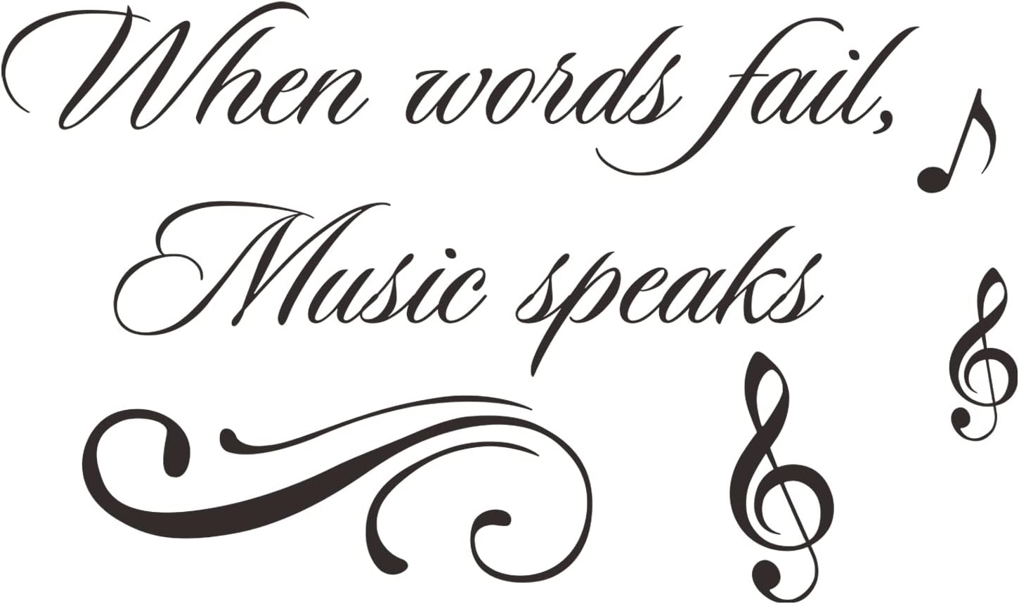 Music Wall Decals Decor Inspirational Quotes When Words Fail, Music Speaks Vinyl Wall Art Stickers Mural for Music Room Living Room Bedroom Decoration image number 3
