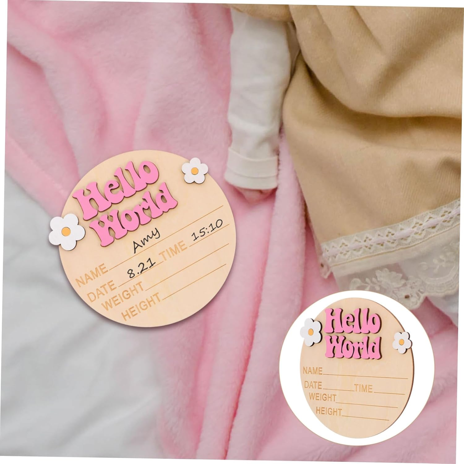 Birth Announcement Sign Newborn Name Photo Prop Nursery Milestone Plaque Pink Newborn Welcome Celebration image number 4