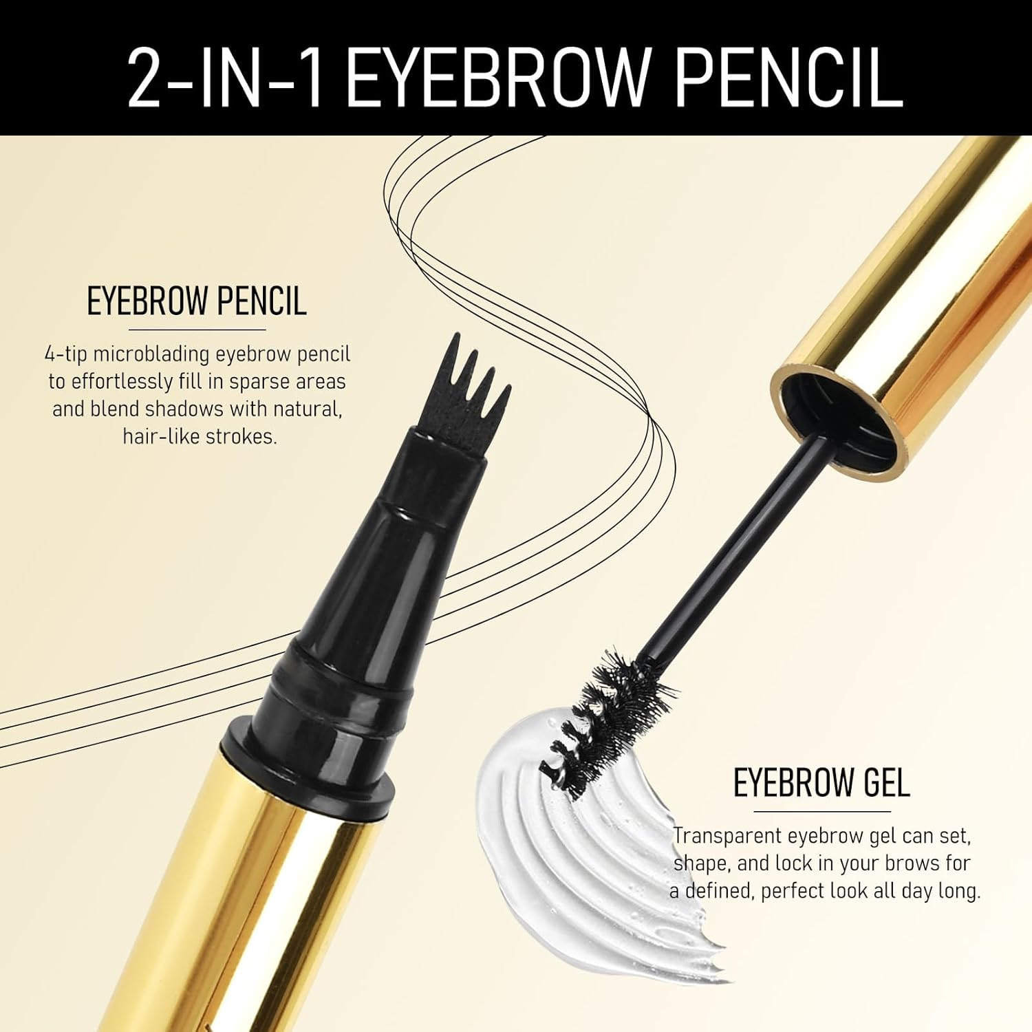 KYDA 2-In-1 Microblading Eyebrow Pen with Sealing Brow Gel, Waterproof Long Lasting Natural Eyebrow Pencil with 4 Tips, Create Natural Hair-Like Brows Makeup-02# Brown