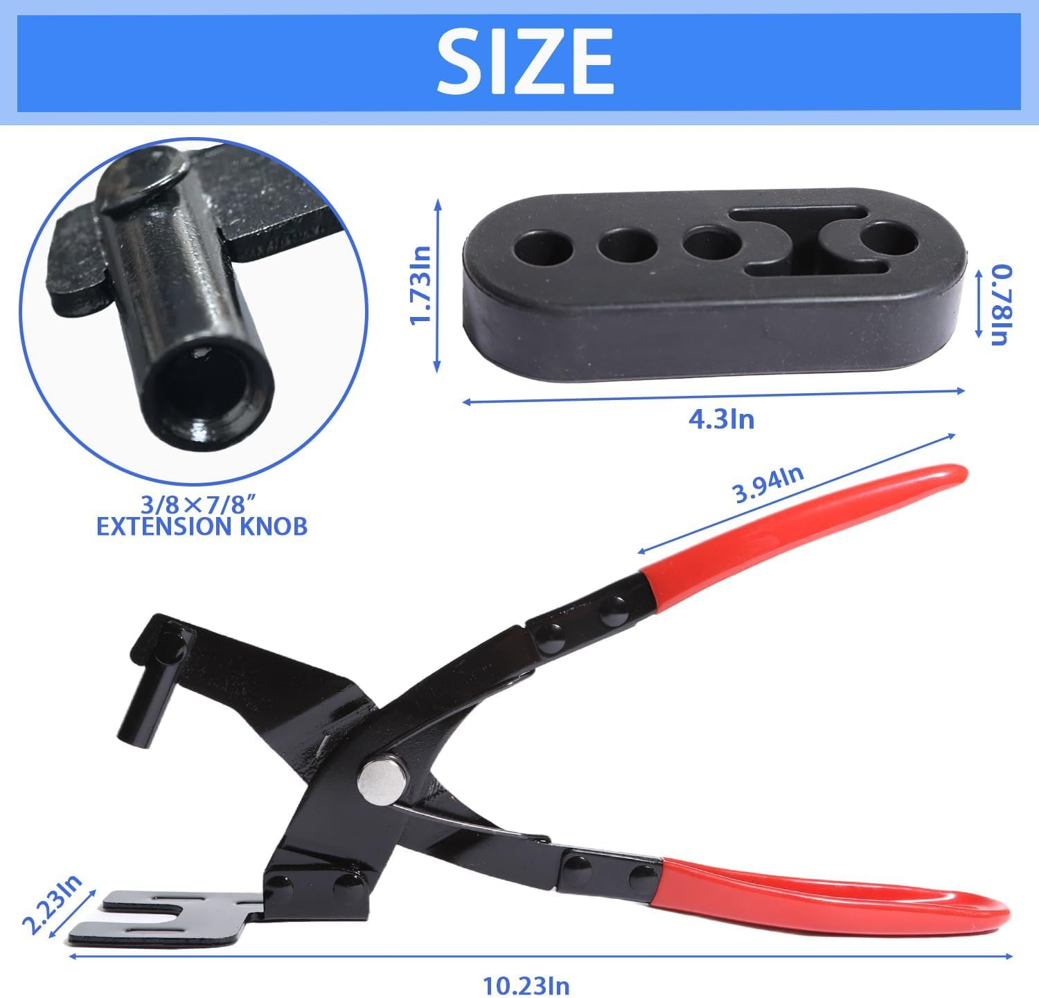 Aikoolwer 10 Inch Exhaust Hanger Removal 3Pcs 4 Hole Exhaust Rubber Setkit Universal Muffler Pliers Tool with 25 Degree Offset Rubber Insulators Support image number 3