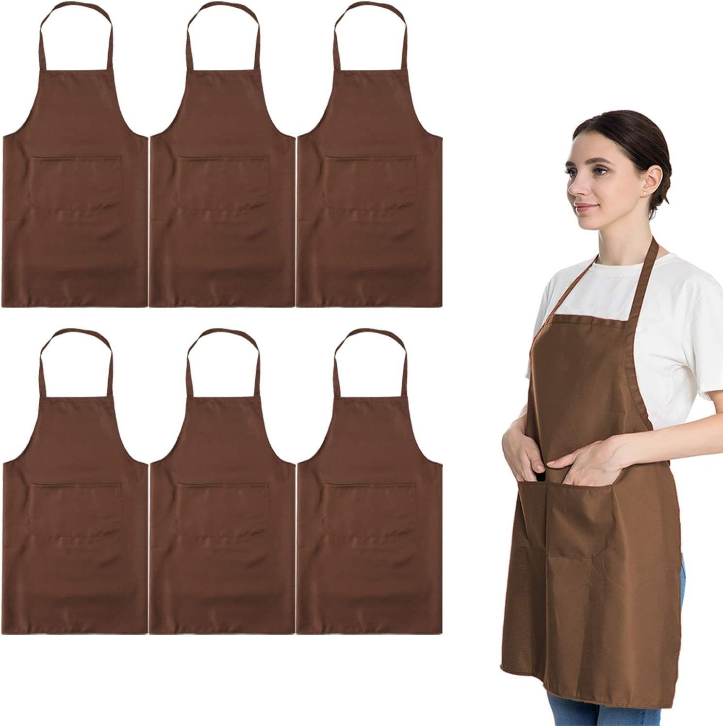 LOYHUANG Total 6PCS Bib Apron Adult with 2 Pockets for Women Men Chef Cooking Kitchen