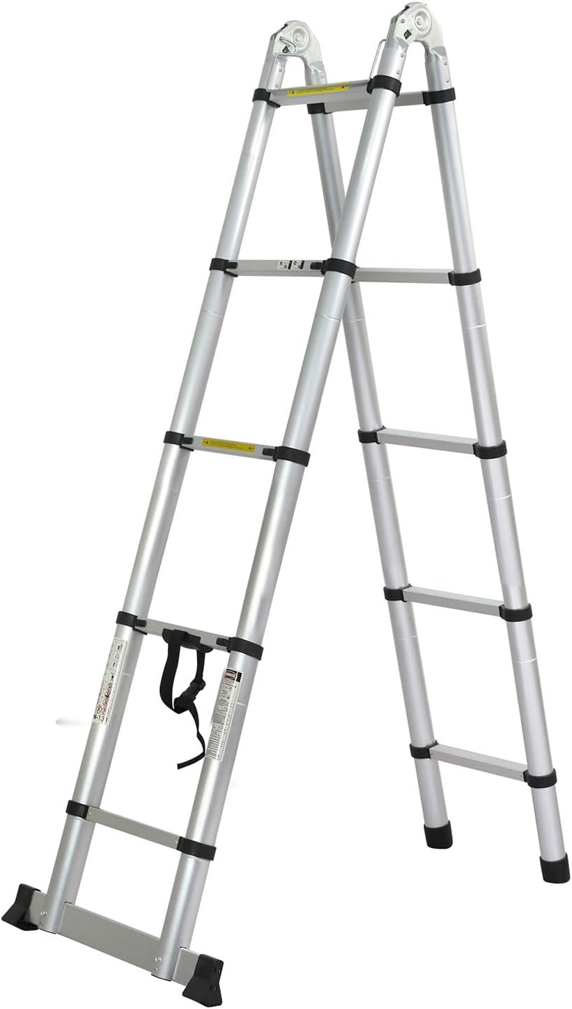 Traderight 4.2M Telescopic Ladder, 10 Step Ladder, Aluminium Multi-Purpose Folding Ladder Telescoping Extension Ladders, Multi Position Foldable Ladders for Caravan Home Garage Outdoor Work, Silver image number 2