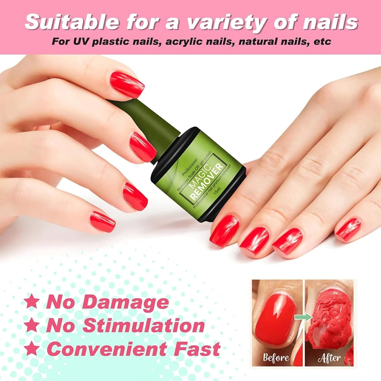 Remove All Polish Effortlessly，Nail Polish Remover & Gel Nail Polish Remover Work on Regular/Gel Shades. Gentle Gel Polish Remover with Nourishing Oils&mdash;Fast, Safe, No Damage! image number 1