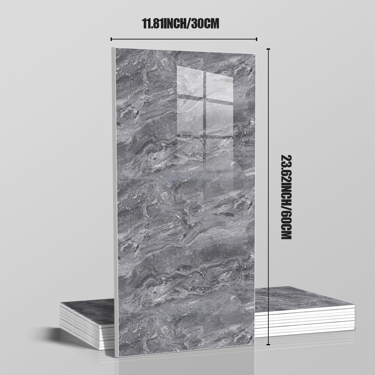 10Pcs Marble Peel and Stick Waterproof Wall Panels,Heat-Resistant Backsplash Tile, 23.6"X11.8" PVC Foam Wall Sticker for Kitchen,Bedrooms TV Walls,Not Real Tile (Gray, 23.6" X 11.8" X 2.4Mm) image number 4