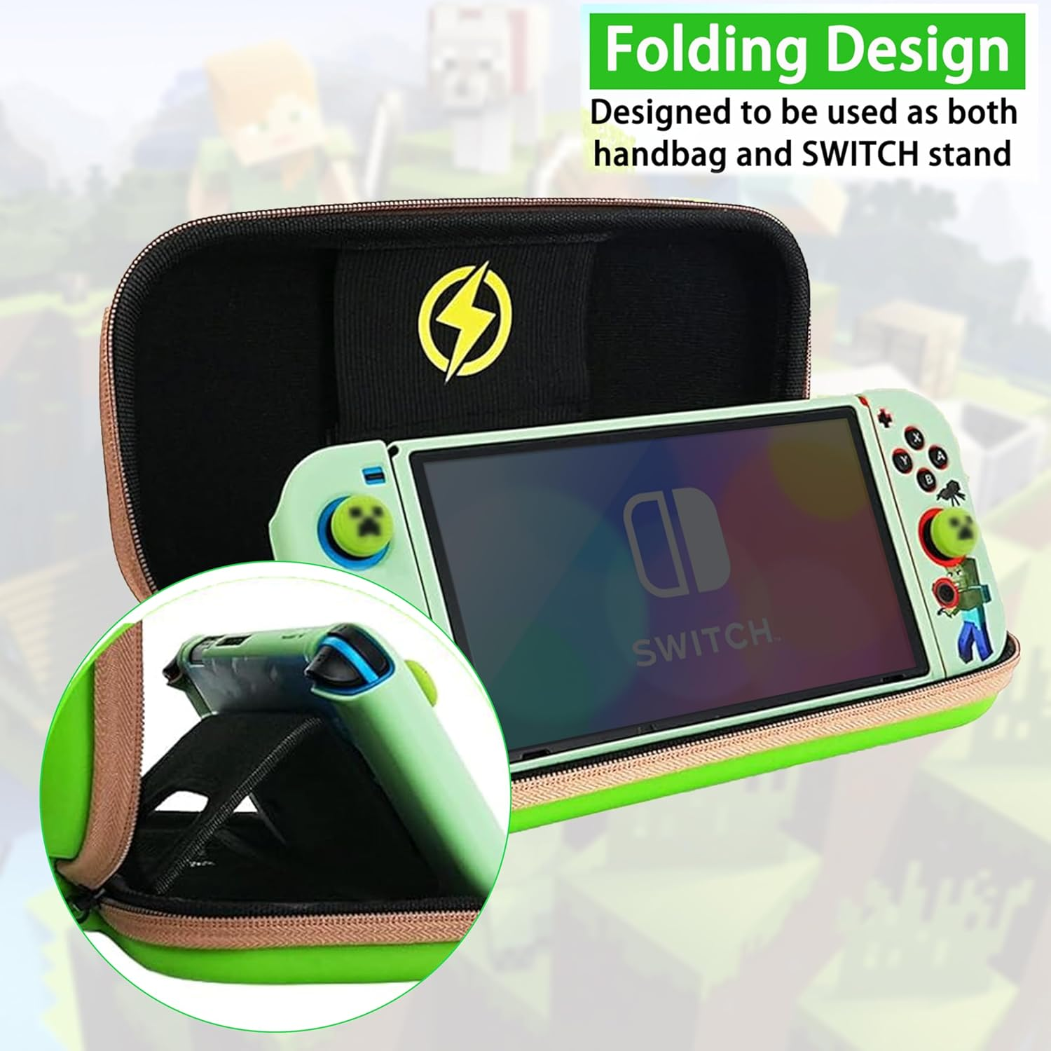 Tikodirect Carrying Case Accessories for Switch,Portable Travel Case with Soft Protective Case, Screen Protectors and Thumb Grip Caps, Green image number 1