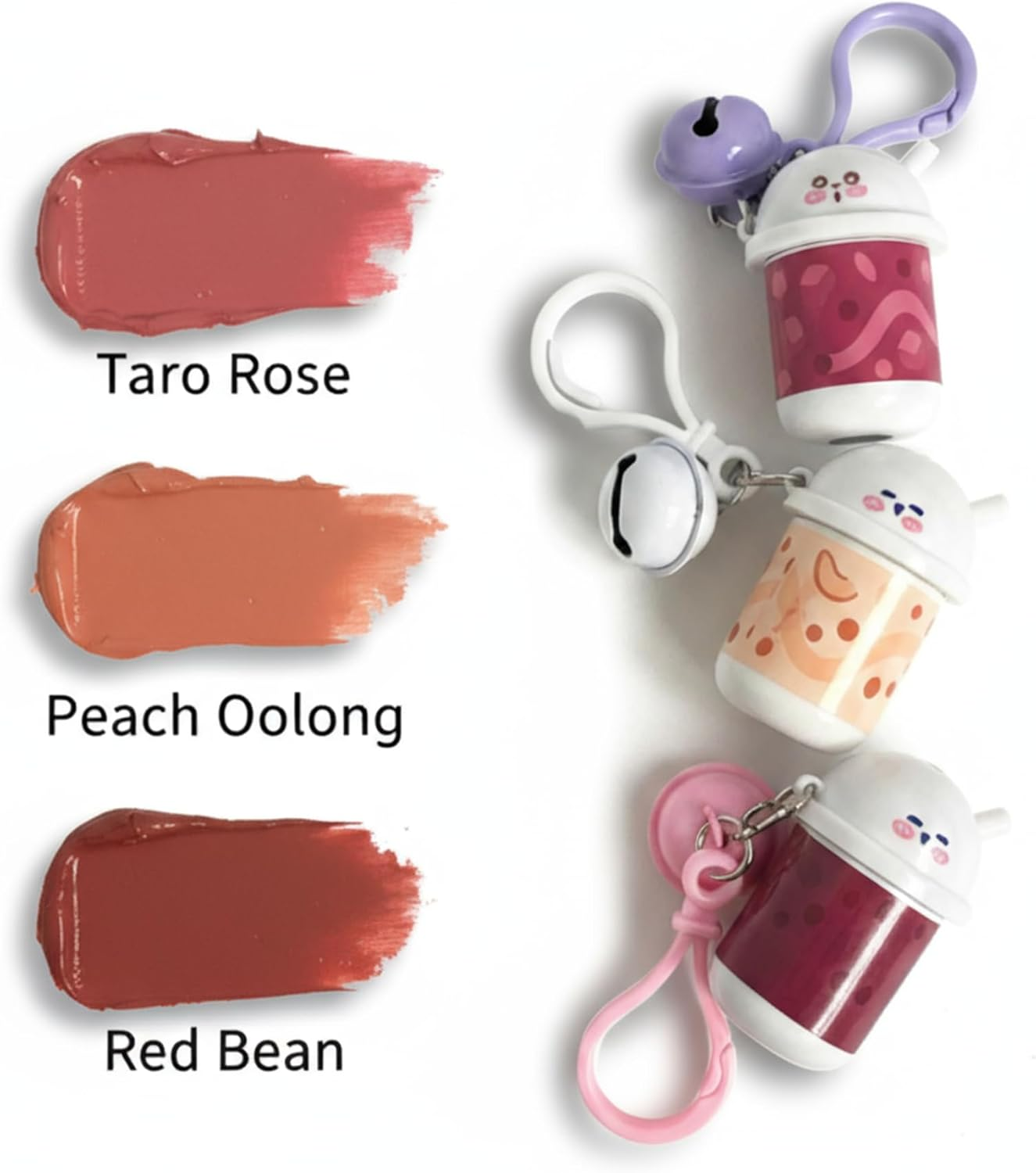 BOBALIP Matte Lip Mud Milk Tea Edition &ndash; Kawaii Boba Keychain | Long-Lasting, Cloud-Light, Soft Blurring Lip Cream | 3 Dreamy Shades (Peach Oolong, Red Bean, Taro Rose) (Red Bean) image number 5