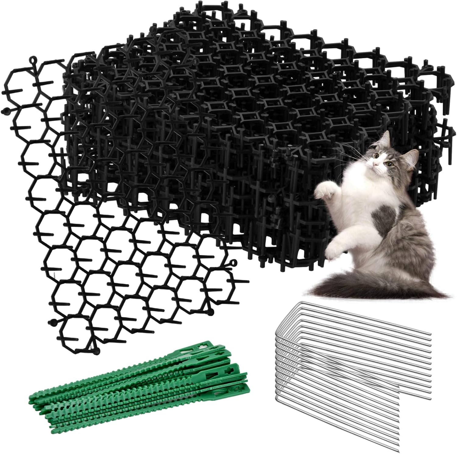 Thorn Grid against Cats, 12 Pieces Cat Protection Mat with Tips, Cat Repellent Mat, anti Cat Mat, Thorn Grid Animal Barrier with 12 Nails and 20 Cable Ties for the Garden image number 5