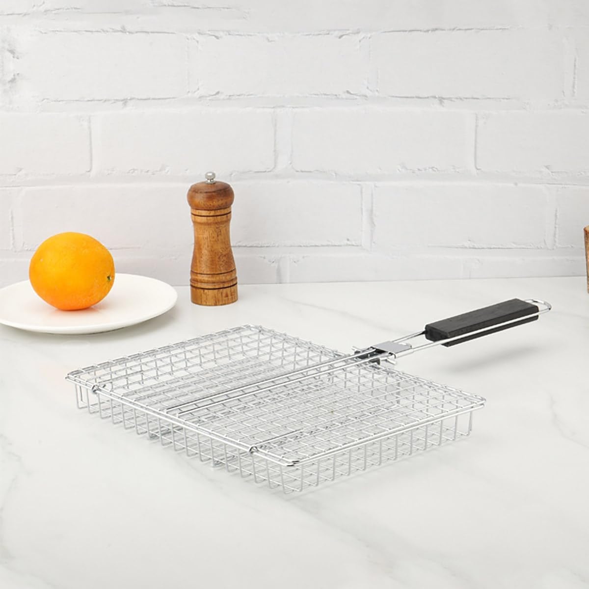 AIMALL Folding Handle Barbecue Grill Clip and Basket - Multi-Functional Stainless Steel Tool for Grilling Fish, Chicken, Corn, and More image number 1