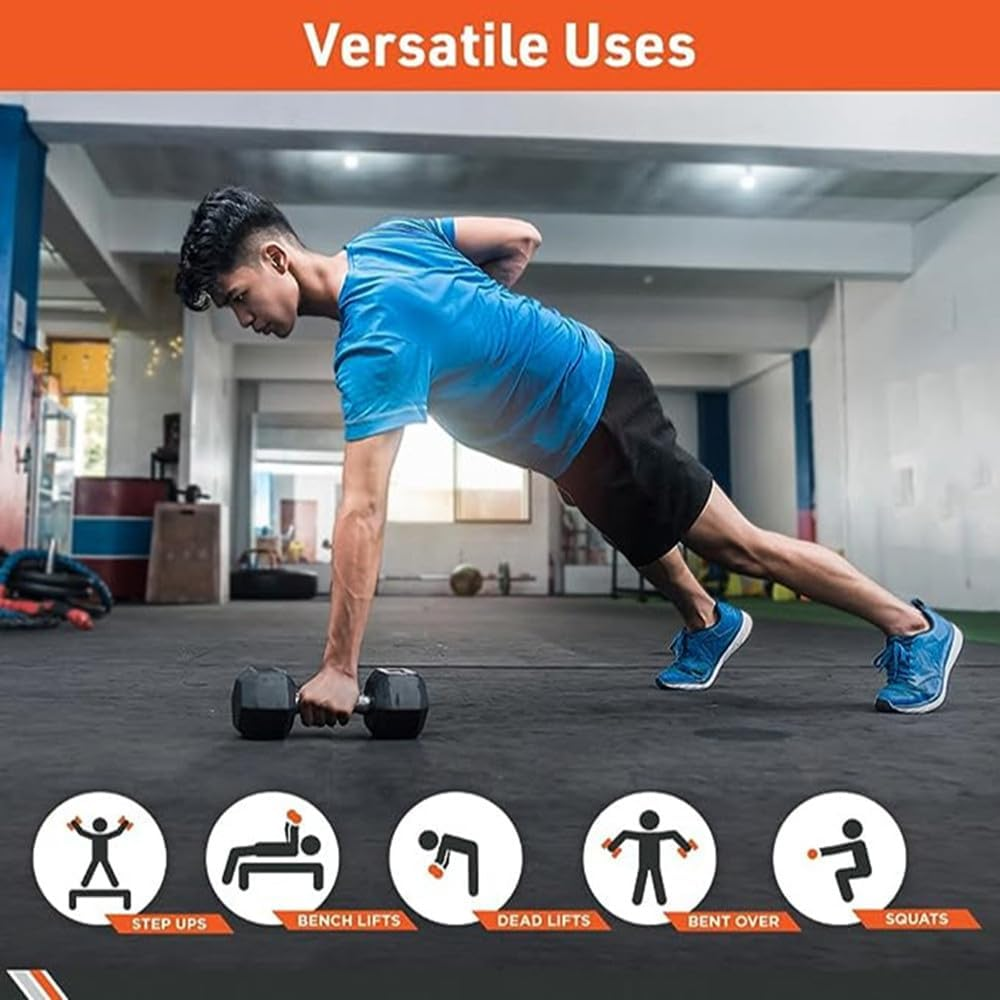 Hex Dumbbell Set, 1-20Kg Rubber Encased Hex Dumbbell Cast Iron Exercise & Fitness Dumbbells, Non-Slip Handles Dumbbells Set of 2, Hand Weight for Strength Training ﻿ - 1 Kg X 2 Pcs image number 2