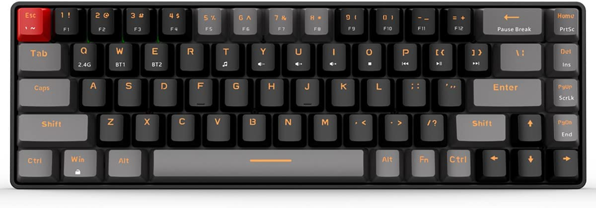 Qisan Mechanical Gaming Keyboard, Dual Mode 2.4G/BT Wireless, 60% Layout, US Layout, Red Switch, 68 Keys, Computer Keyboard, Gaming Pc, Wireless Gaming Keyboard