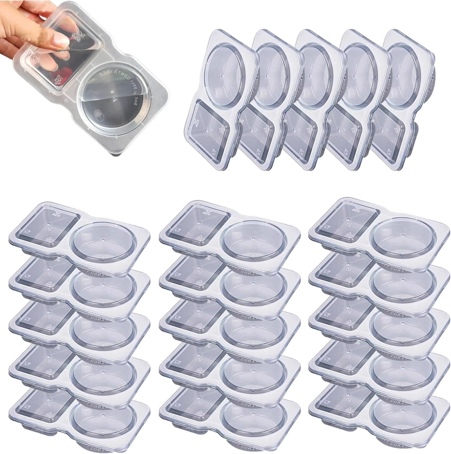 Minimalist 20Pcs Double Compartment Condiment Container with Lids, Disposable Clear Two-Compartment Salad Dressing for To-Go Sauce, Sampling, Travel Snack (YN-150ML) image number 5