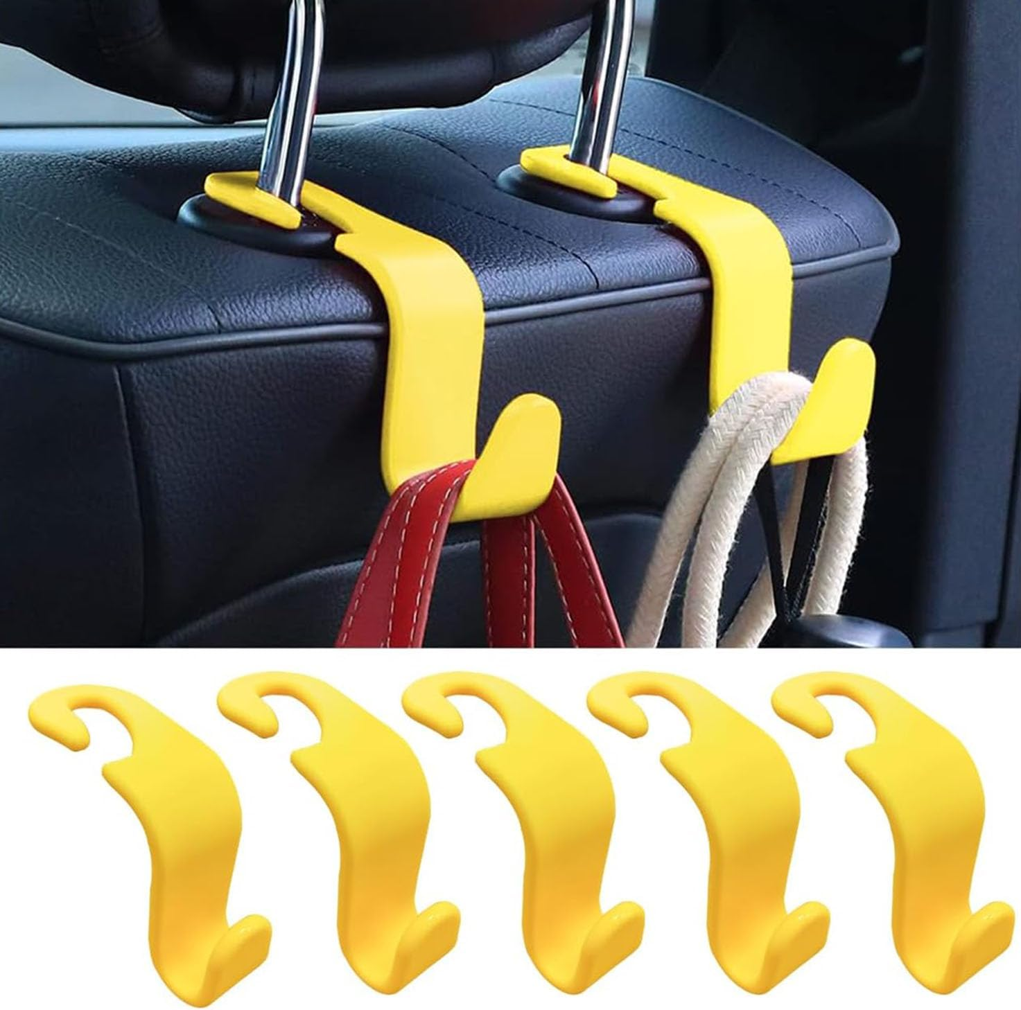 Car Seat Headrest Hook 5 Pack, Multifunctional Auto Seatback Hook Storage Organizer, Vehicle Seat Hanger Holder for Purse Coat Umbrella Grocery Bag, Interior Car Accessories (Blue)