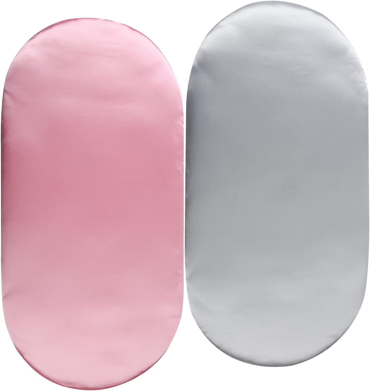 Satin Bassinet Sheet Set 2 Pack Ultra Soft Silk Fit for Rectangle, Hourglass, Oval Bassinet Mattress Protect for Baby Hair and Skin Cradle or Bassinet Sheets, Lt Grey & Pink image number 1