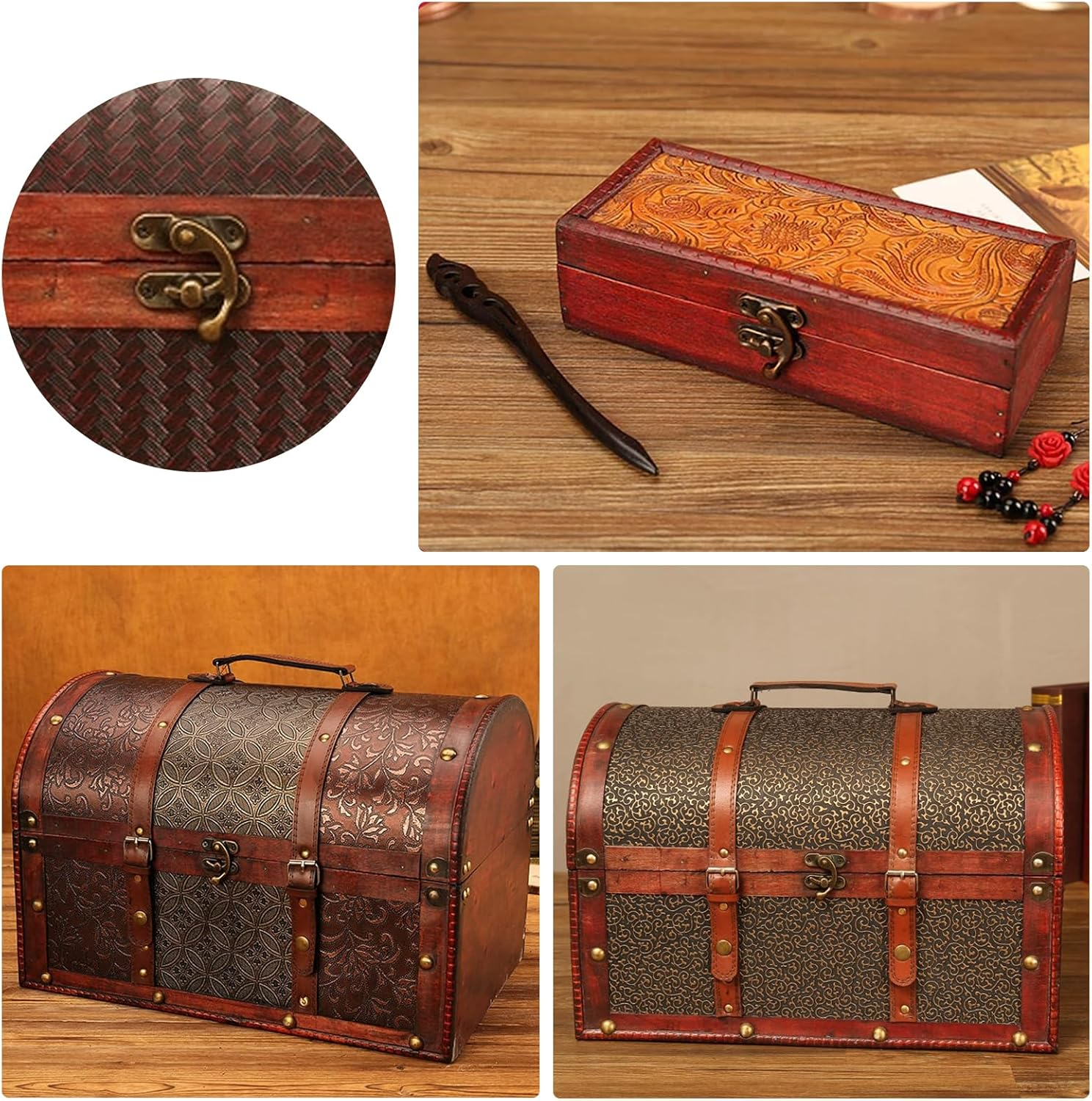 40Pcs Small Antique Hinges and 20 Set Bronze Tone Right Latch Hook Hasp Wood Jewelry Box Hasp Catch Decoration with Replacement Screws image number 4