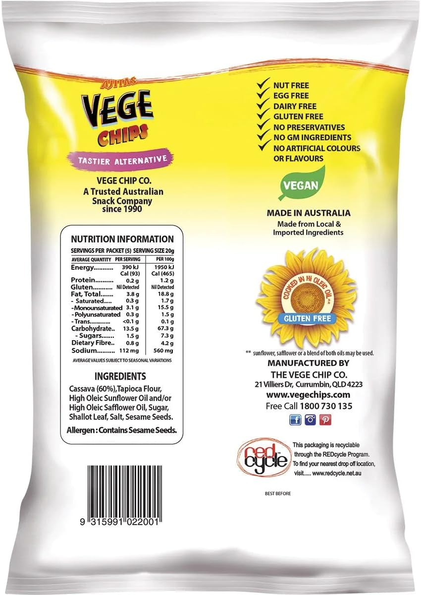 Ajitas Natural Vege Chips 6 X 100 G image number 1