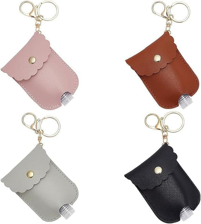Leather Hand Sanitiser Holder Keychain, 4-Pack Portable Leather Sanitizer Holder Pump Bottle Holders,Hand Sanitizer Keychain,Pp Material Travel Bottle Cover Keyring for Travel image number 1