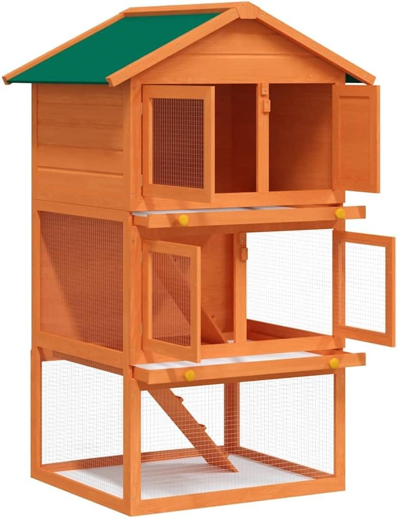 Outdoor Rabbit Hutch 3-Layer Wood Bunny Shelter Pet Cage for Small Animals image number 5