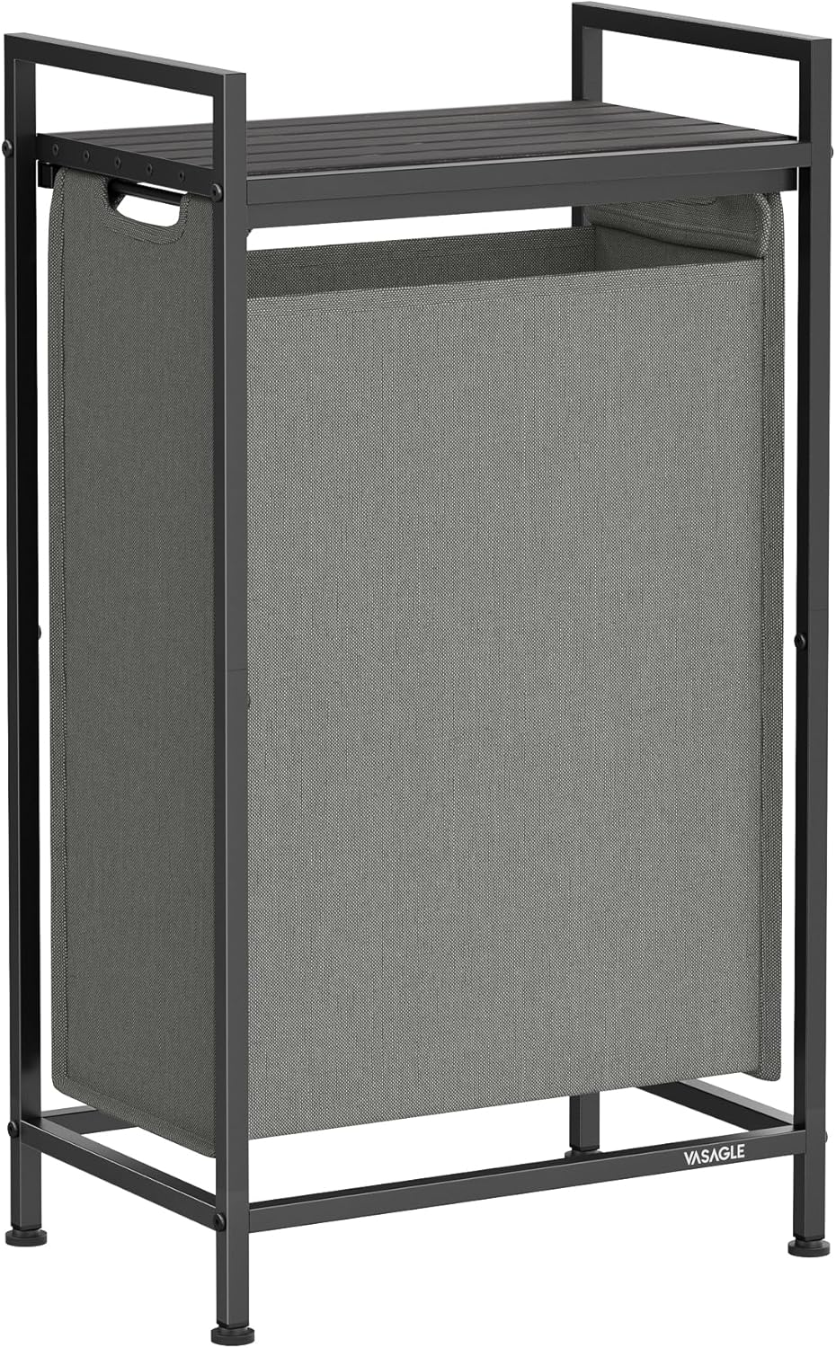 VASAGLE Laundry Hamper, Slim Laundry Basket, Laundry Sorter with a Pull-Out and Removable Bag, Shelf, Metal Frame, 12.7 Gallons (47 L), 16.5 X 11 X 29.5 Inches, Cream White and Cloud White UBLH001W01