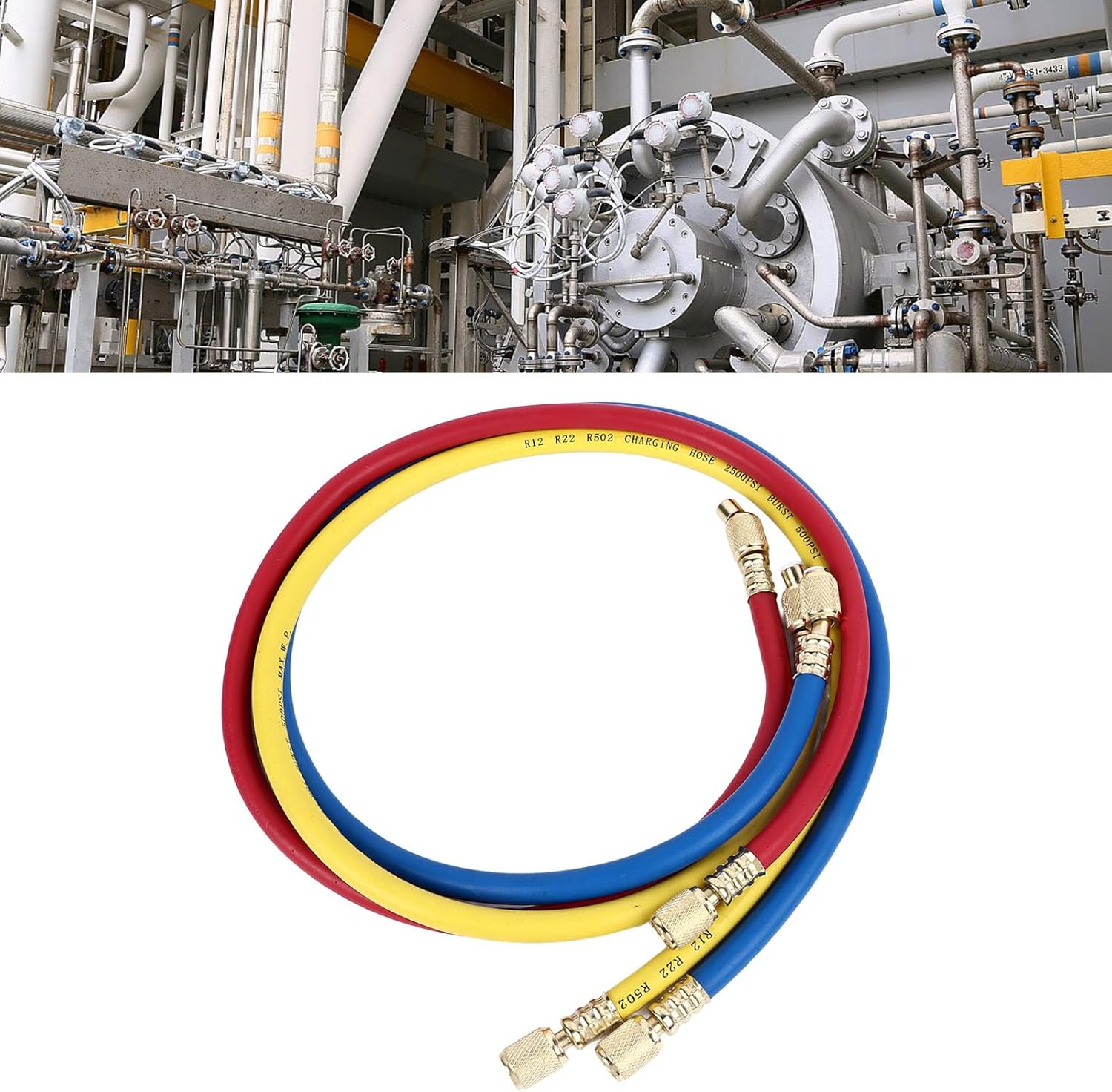 AC Charging Hoses Tube, 3Ft Refrigerant Charging Hose, Fits for R22 Refrigeration Tri Color, Car Air Conditioning and HVAC Manifold Gauge Hose Kit, Red, Yellow, Blue (Pack of 3) image number 5