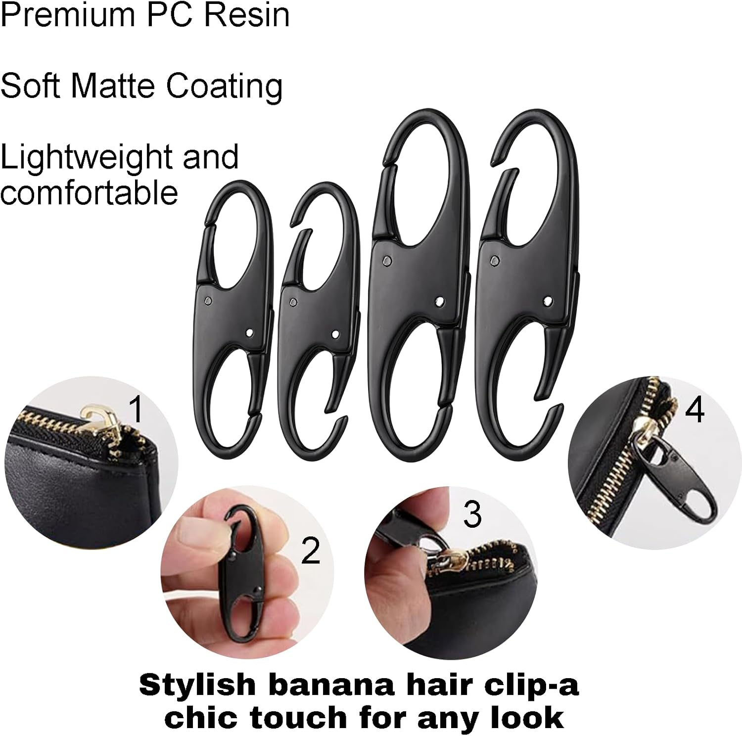 Treayes 4 PCS (2 Sizes) Zipper Clip Theft Deterrent - Black Backpack Zipper Lock, Quick Disconnect Clip with Key Holder Add - on Accessory image number 4