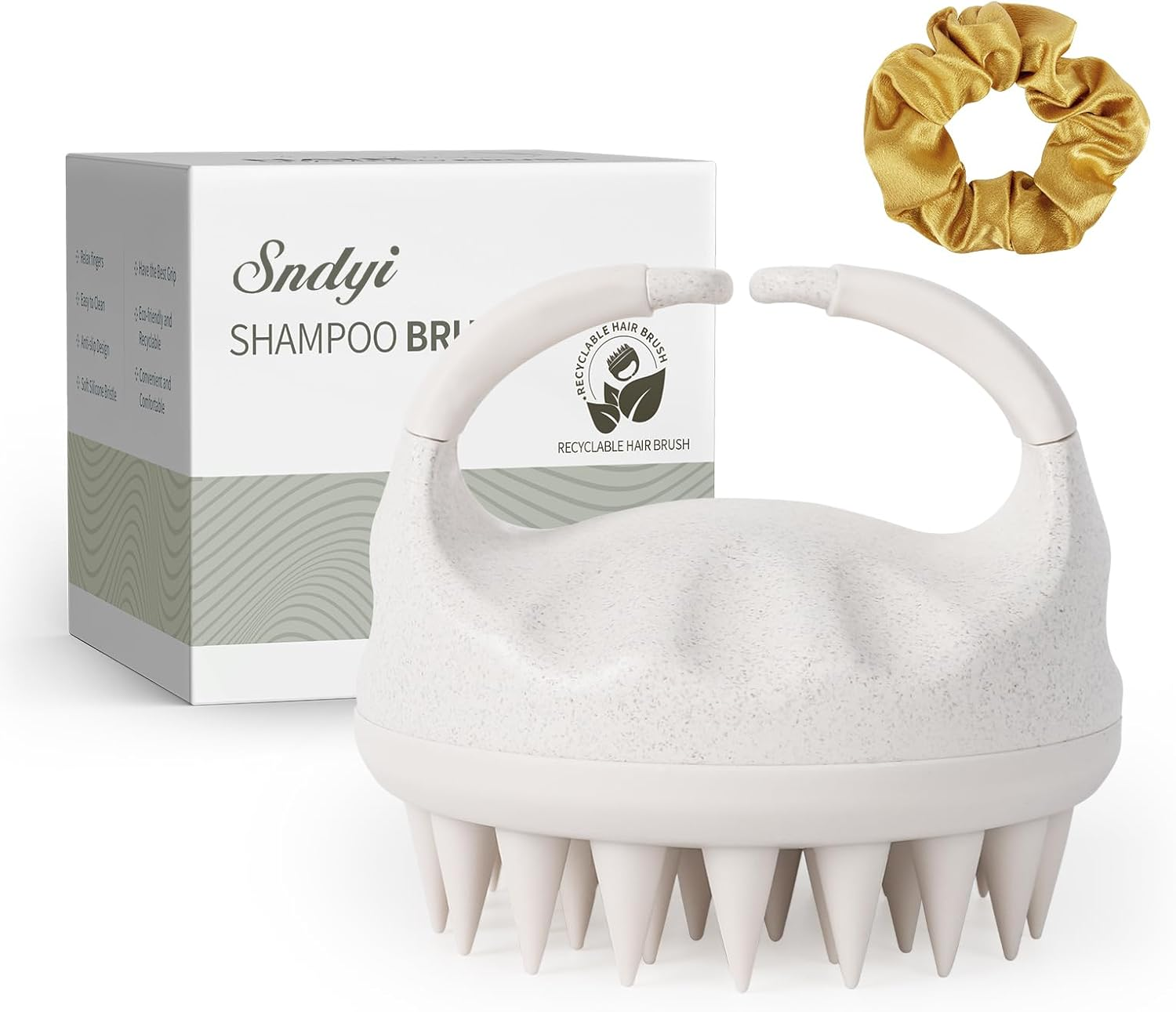 Sndyi Silicone Scalp Massage Brush, Exfoliating & Head Massage, Wet & Dry, Reduces Dandruff, Stimulates Hair Growth, Beige
