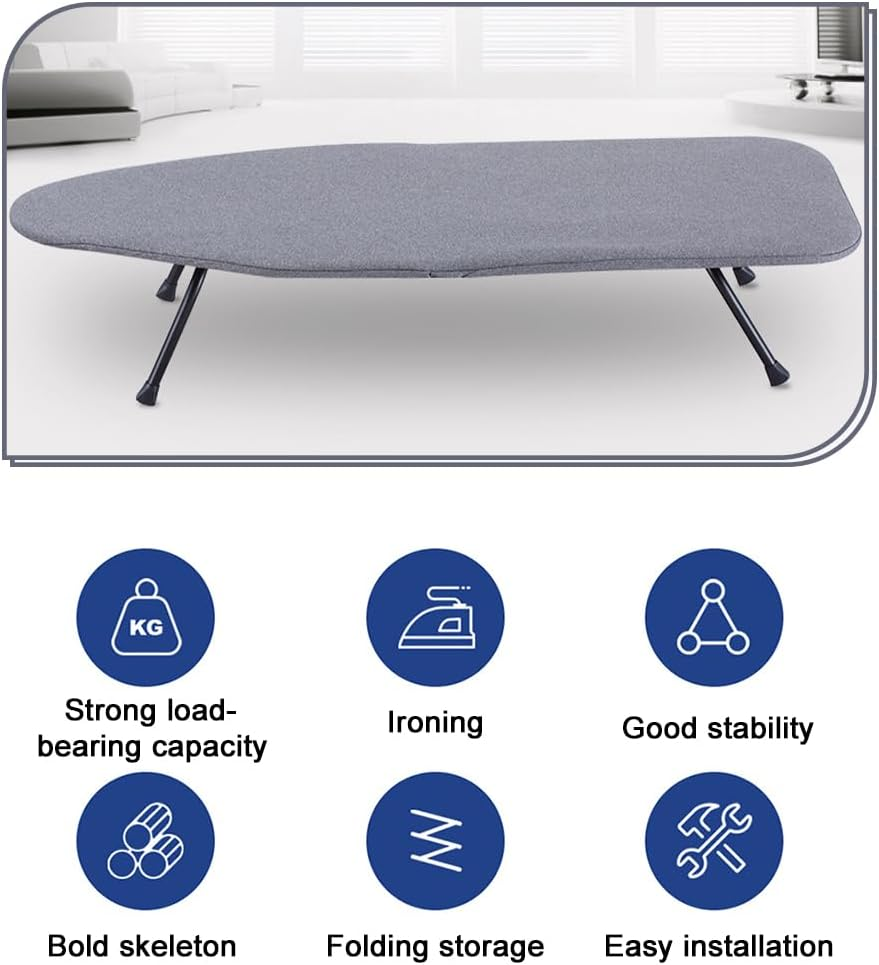 MOTRAIN Folding Ironing Board Iron Board Hanger Wall Mount, Foldable Table Top Ironing Boards with Adjustable Legs and Built-In Iron Rest, Ironing Cloth, Compact and Lightweight, Black image number 2