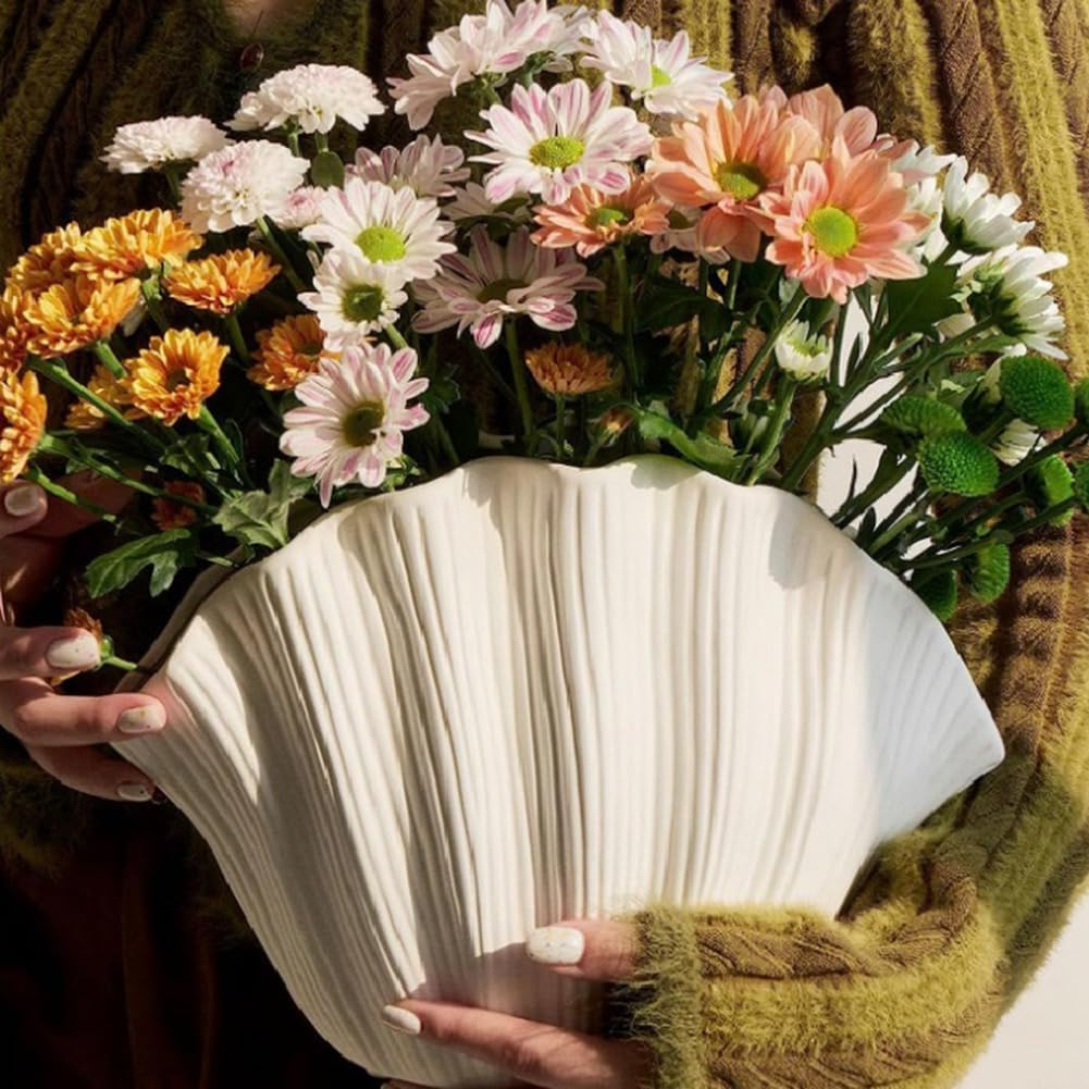 Nordic Style Shell Shaped Ceramic Vase Home Decor Tabletop Artificial Flower Plant Holder Tableware Flower Arrangement A image number 5
