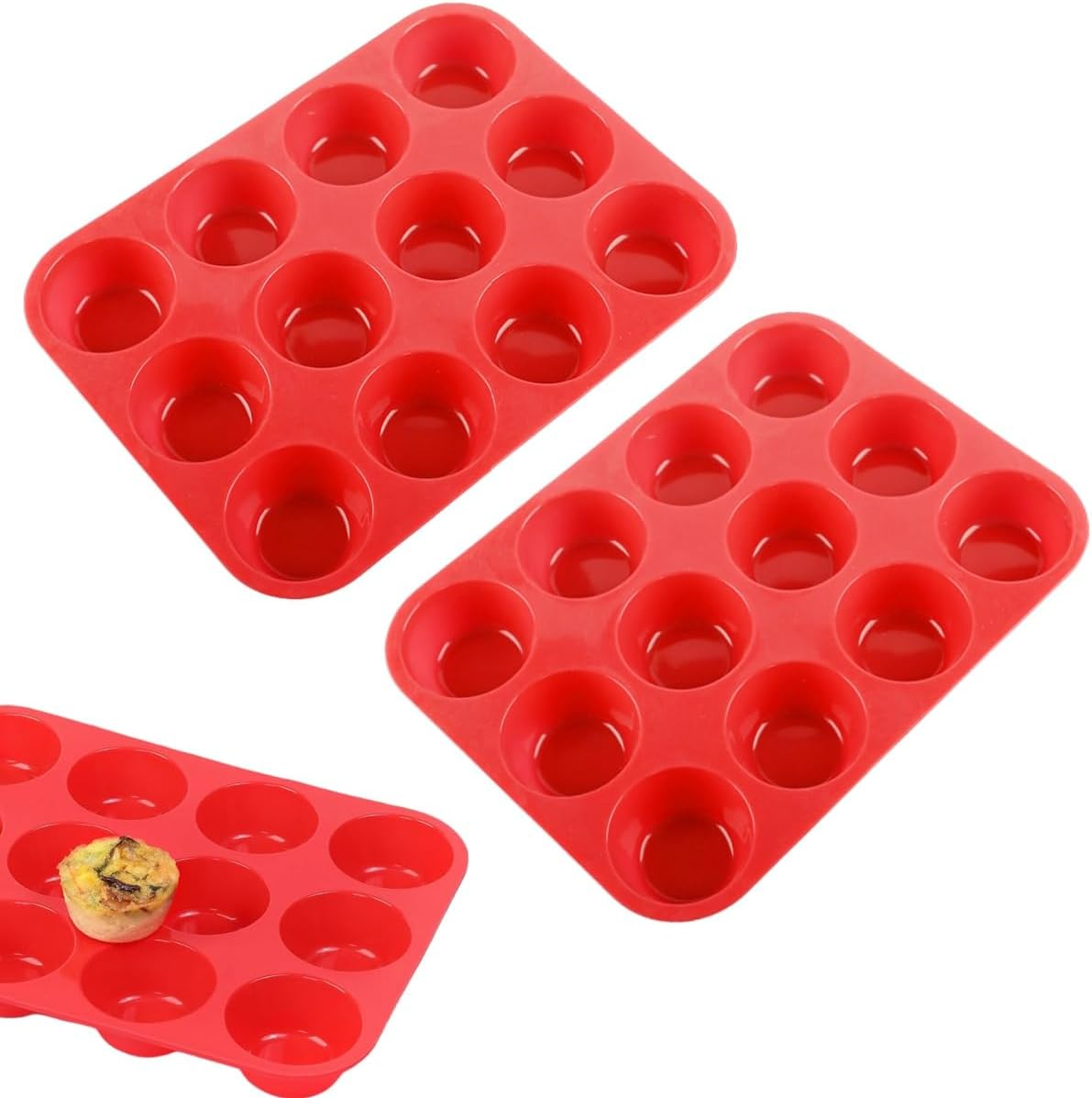 RJDJDLXM 2 Pack Muffin Tray, Silicone Muffin Mold 12 Cups, Cupcake Pan, Nonstick Baking Mould Dishwasher Safe for Muffin Tins, Cakes Microwave, Oven(Red) image number 4