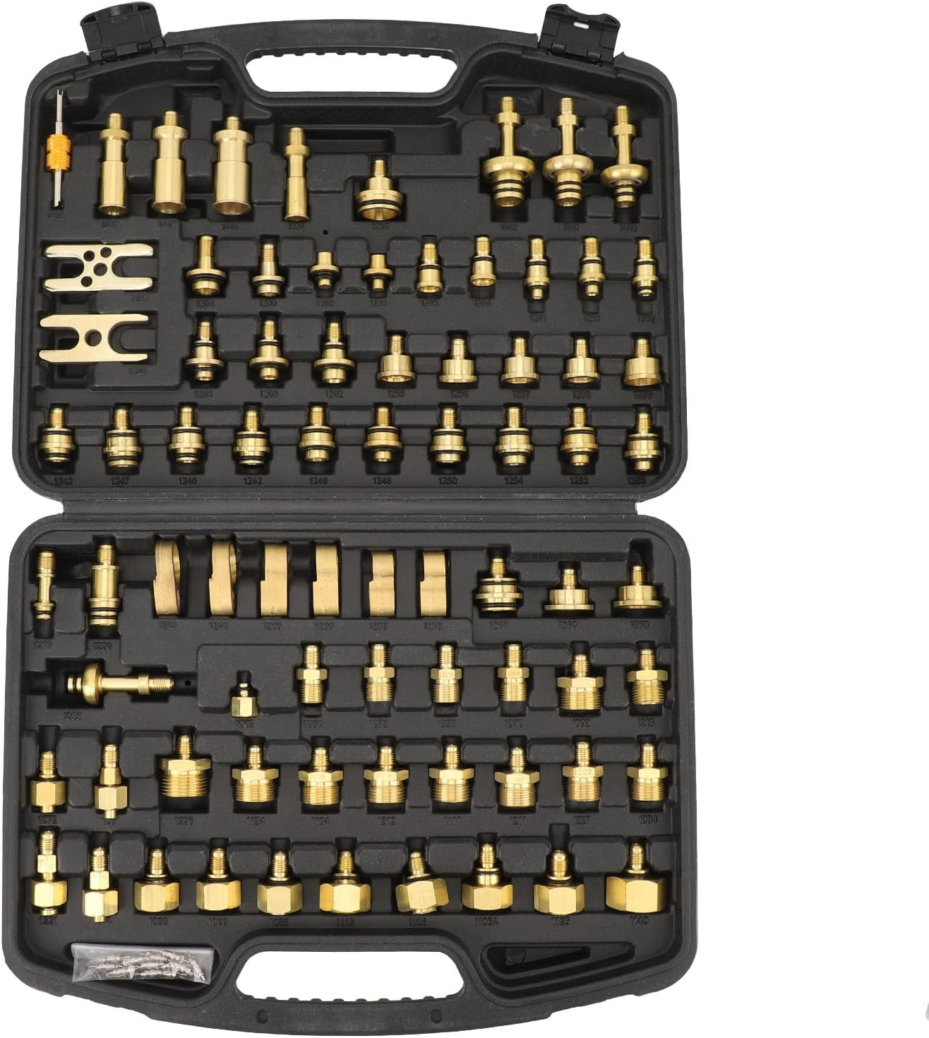 77Pcs Automotive Air Conditioning Test Kit, Brass AC Detection Tools Repair Kit for Car Truck Auto AC Compressor image number 6