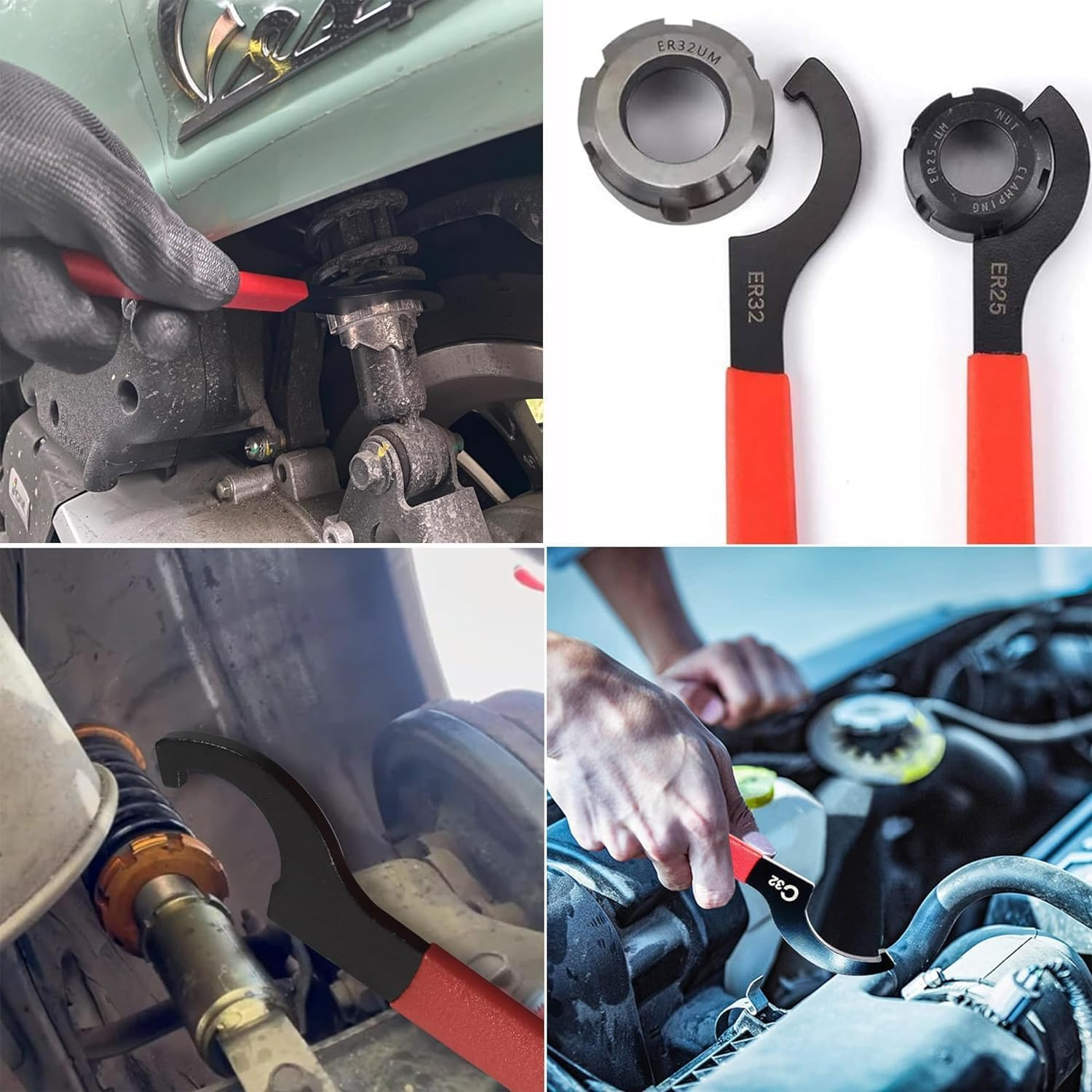 KEWAYO 6 Pcs Coilover Spanner Wrench Set, C-Shape Spanner Wrench Shock Spanner Hook Wrench Tool for Suspension System and Shock Adjustment