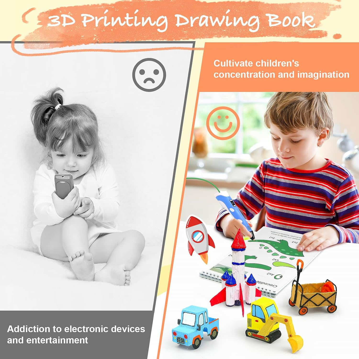 Dayker 3D Space Printing Drawing Book &ndash; 40 Patterns Reusable Paper Template with PVC Board, Spiral Bound Graffiti Stencils for Beginners and Artists, DIY Present for Christmas & Birthday, School Creative Projects image number 6