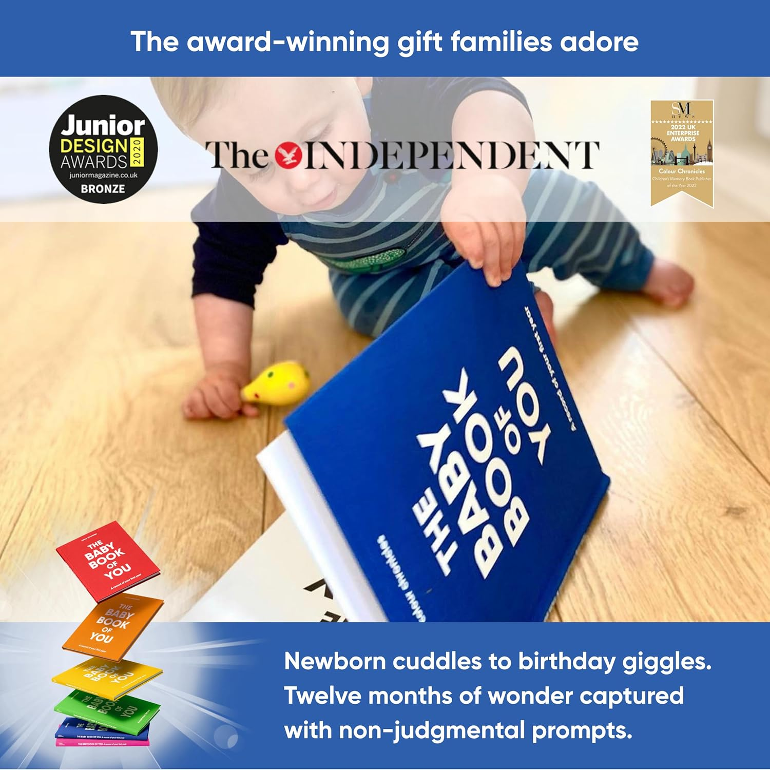 Baby Memory Book | Capture the Joy of the First Year in This Forever Keepsake | Unique Gift for Expecting Parents | 8" X 10&rdquo; Scrapbook | 96 Pages | Cloth Covered Hardback Baby Memory Journal &ndash; Blue image number 3