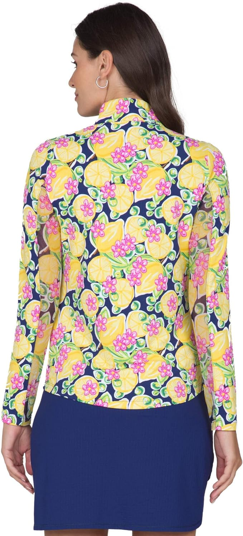 IBKUL Athleisure Wear Sun Protective UPF 50+ Icefil Cooling Tech Calista Print Long Sleeve Mock Neck Top &ndash; 10652 image number 6