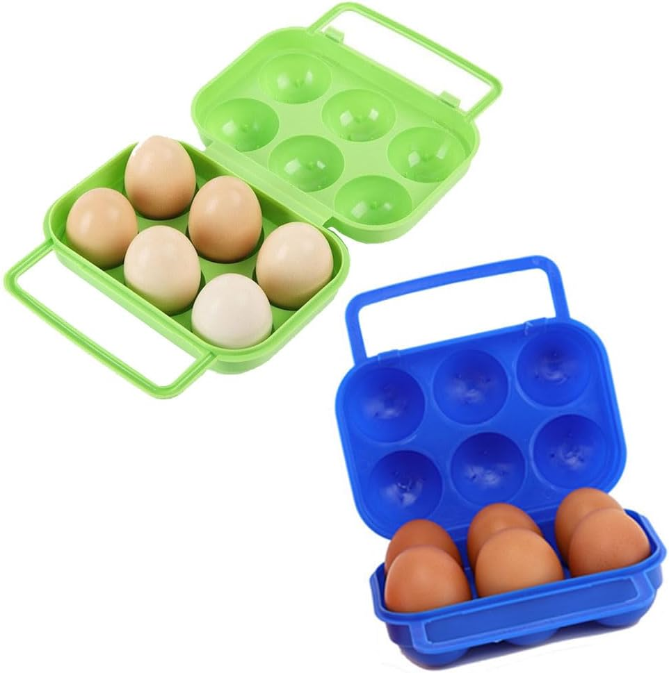Esforzarse 2 Pcs Outdoor Portable Camping 6 Eggs Carrier Container Case Eggs Carrier Holder, with Handle Shockproof Egg Storage Container, for Outdoor Camping Picnic Camping Egg Holder (Blue,Green) image number 3