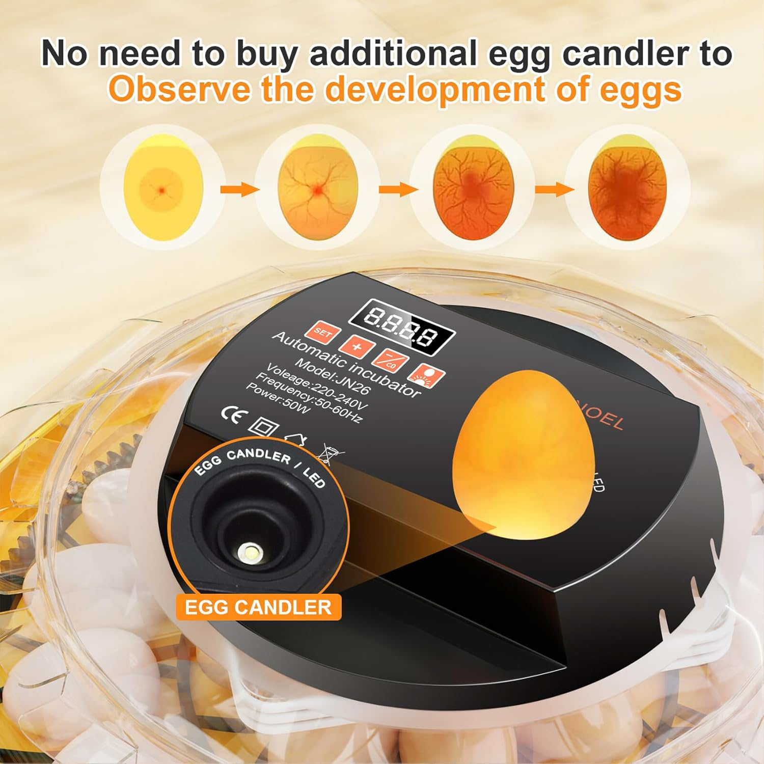 AUTENS 26 Egg Automatic Incubator for Chicken Duck Quail Goose Eggs - Digital Thermostat Humidity Control, Auto Egg Turning & LED Candler, Clear View Window, Overheat Protection image number 5