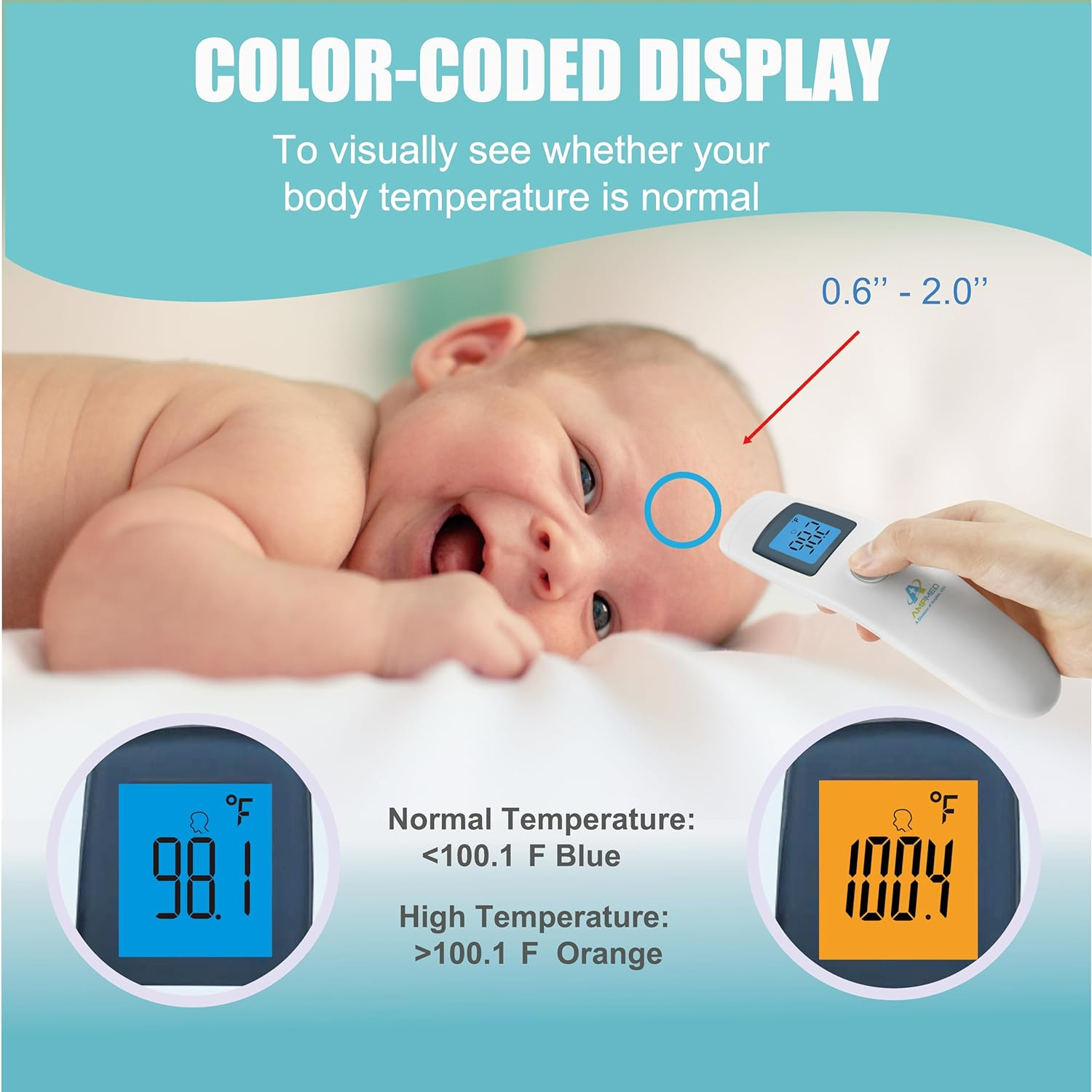 Amplim CE FDA Approved Medical Hospital Grade Non Contact Infrared Forehead Thermometer + Case. Best New Baby/Kid/Infant/Toddler/Child/Adult/Professional/Clinical Digital No Touch Fever Thermometer image number 4