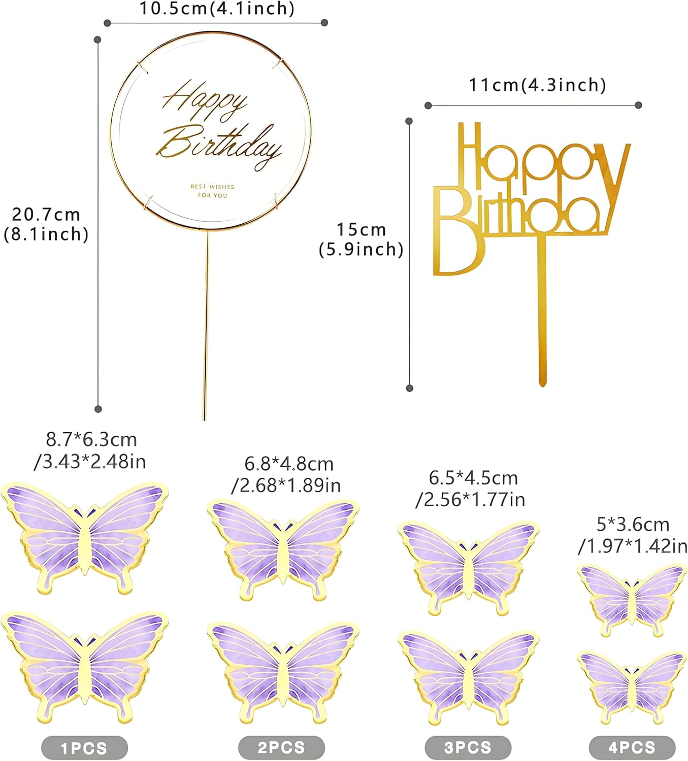 Butterfly Cake Toppers, 20 Pcs 3D Cupcake Toppers & 1 Pcs Happy Birthday Metal Gold Cake Topper for Women'S Birthday Party Decorations (Pink)