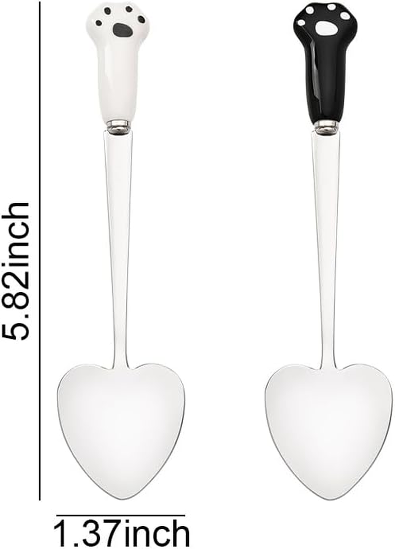Dog Cat Paw Spoons for Wet Food Pet Food Can Spoon Dog Cat Food Spoon Set Pet Feeding Spoon Cute Spoons for Dogs Cats Heart Shaped Spoon 2Pcs Dog Food Cat Wet Food Spoons Black and White image number 3