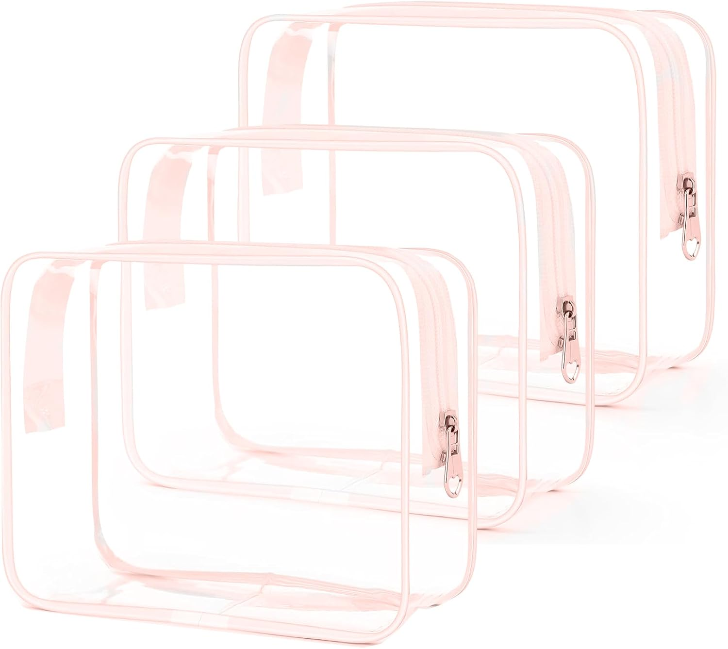 3 Pieces Clear Toiletry Bag(Pink Edge), Makeup Bags for Travel, PVC Waterproof Travel Small Pouches with Zipper for Men and Women image number 1